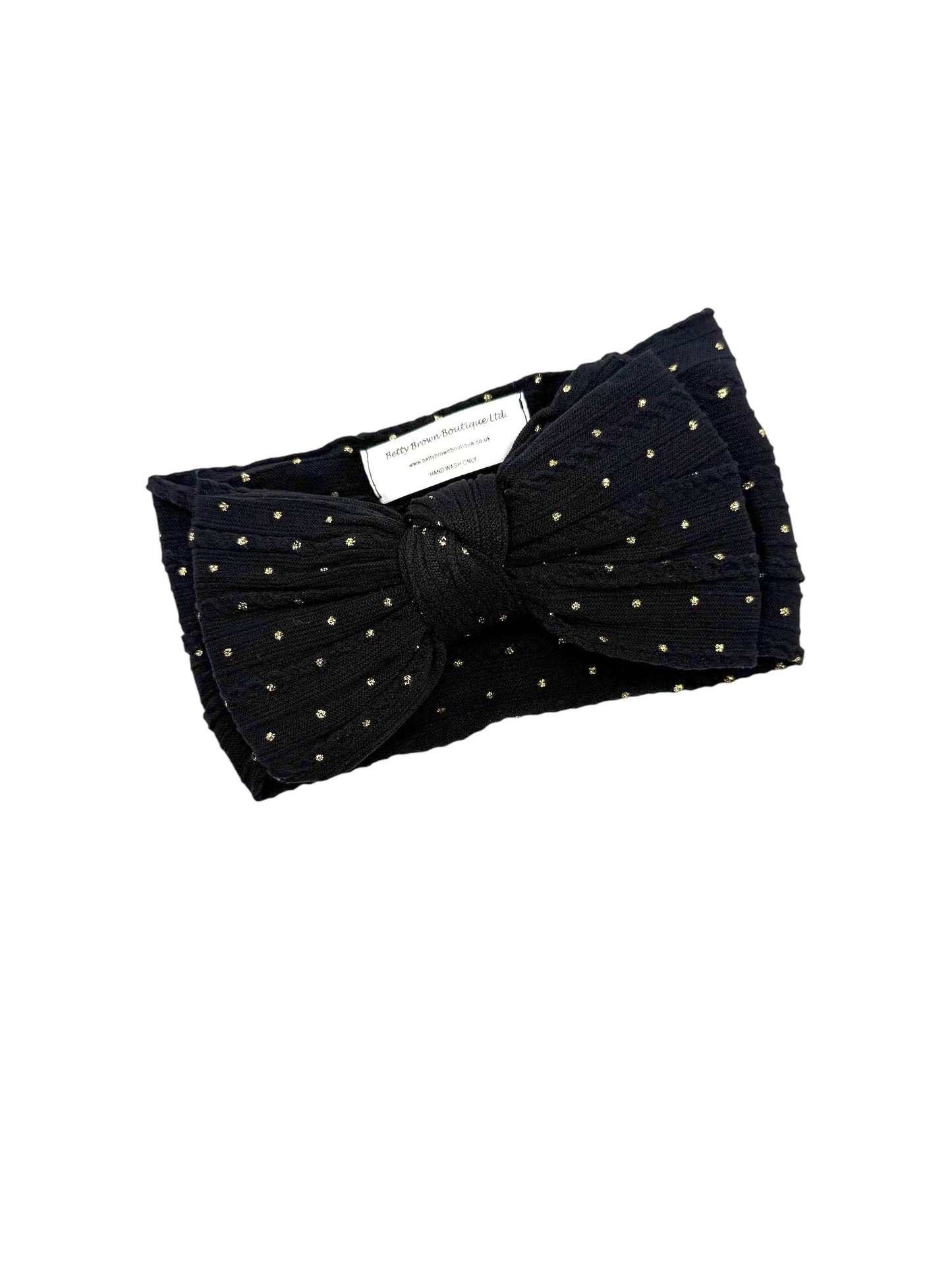 Black Gold Spot Larger Bow Headband For Baby Girls - Image 1