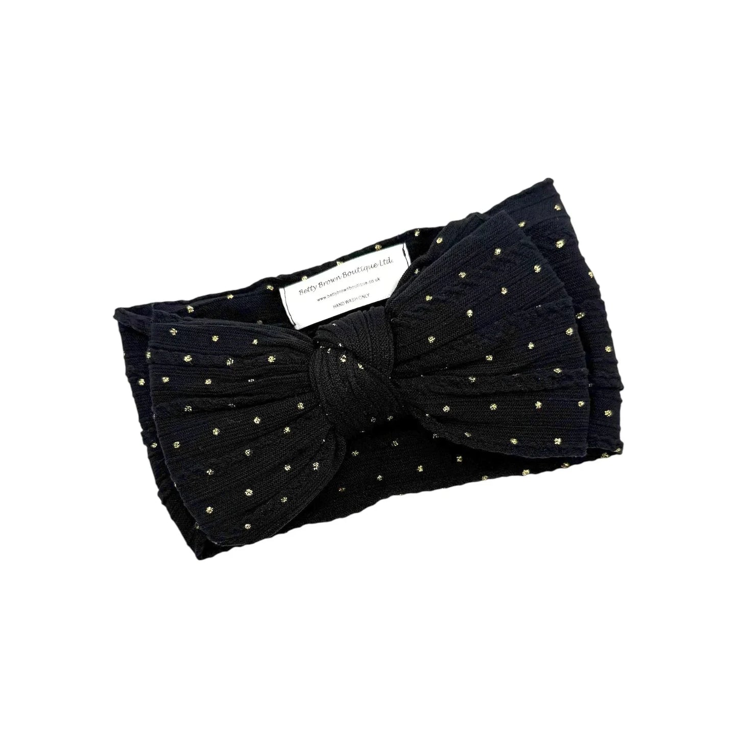 Black Gold Spot Larger Bow Headband For Baby Girls - Image 1