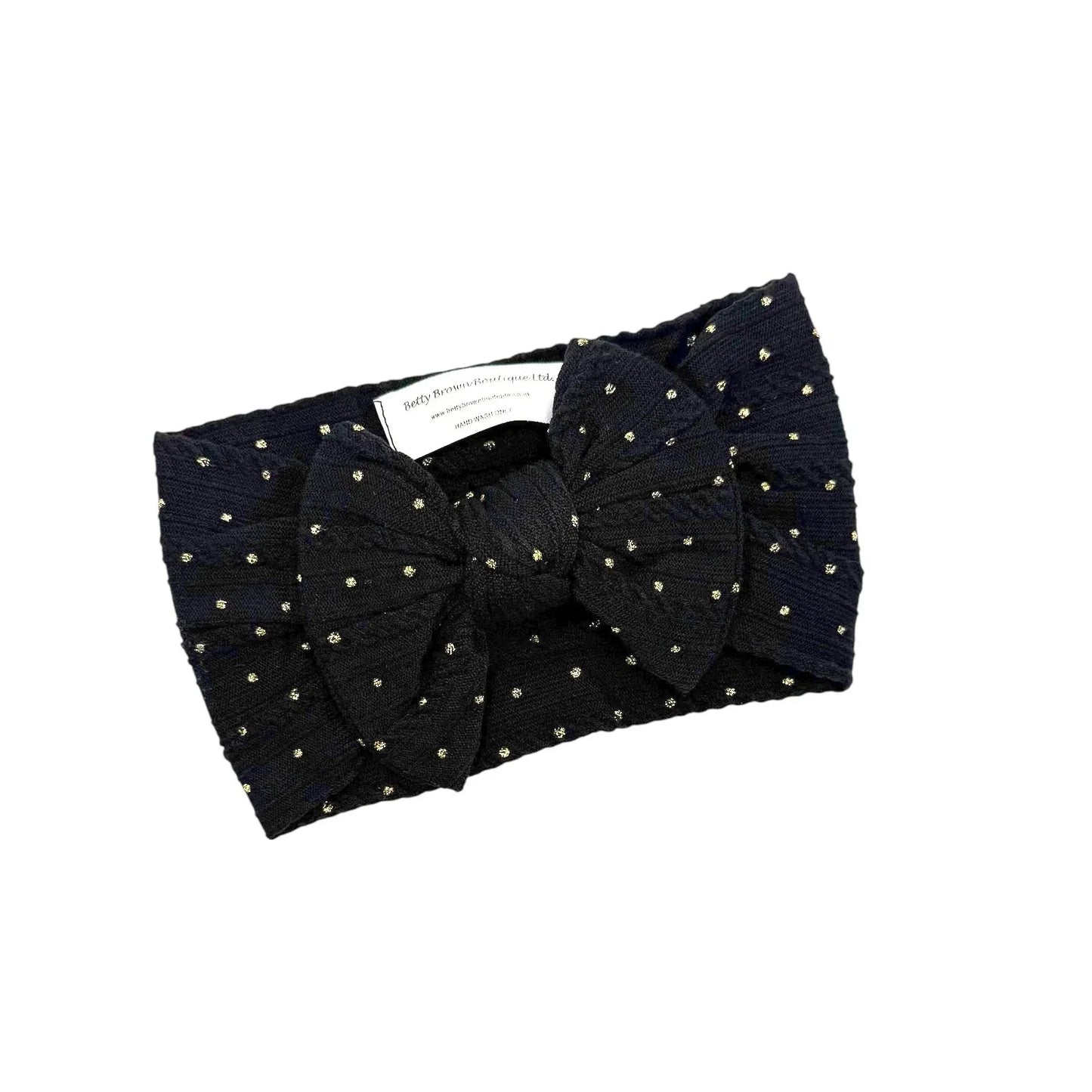 Black Gold Spot Smaller Bow Headband For Baby Girls - Image 1