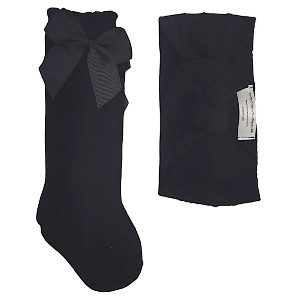 Black Smaller Headband & Knee High Socks Set For 6-24 Months - Image 1