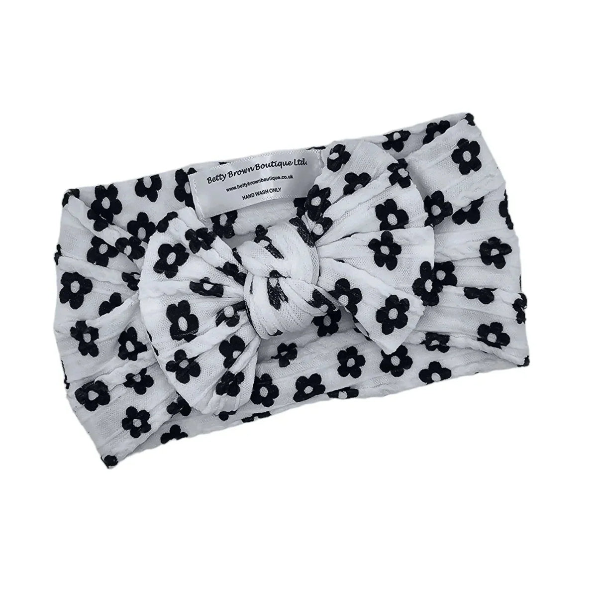 Black & White Daisy Smaller Bow Headband For Newborns & Up - Image 1