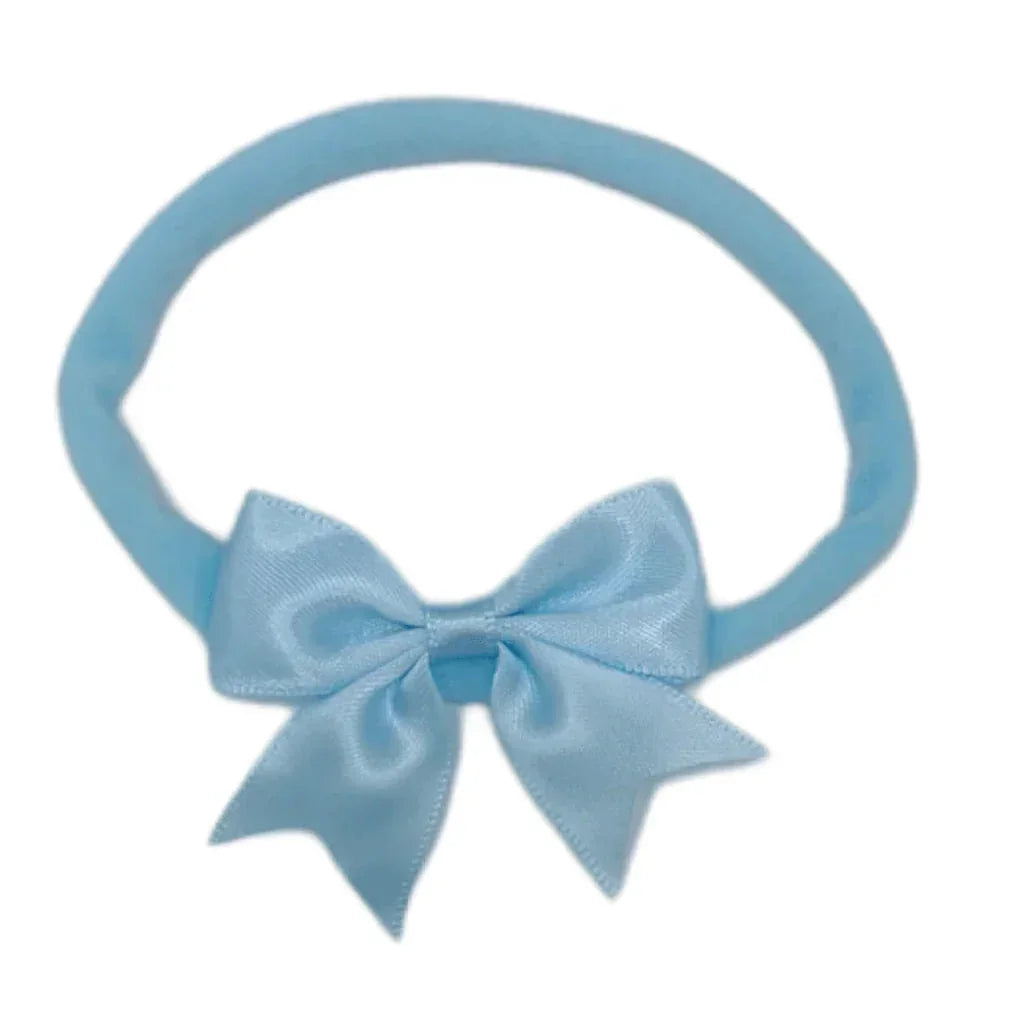 Blue 2 Inch Satin Dainty Bow Headband For Babies Form Newborn - Image 1