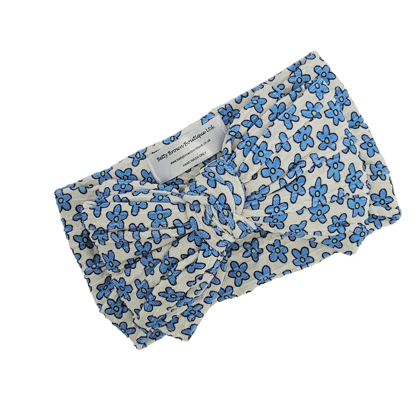 Blue Daisy Print Larger Bow Headband For Newborns to Age 3 - Image 1