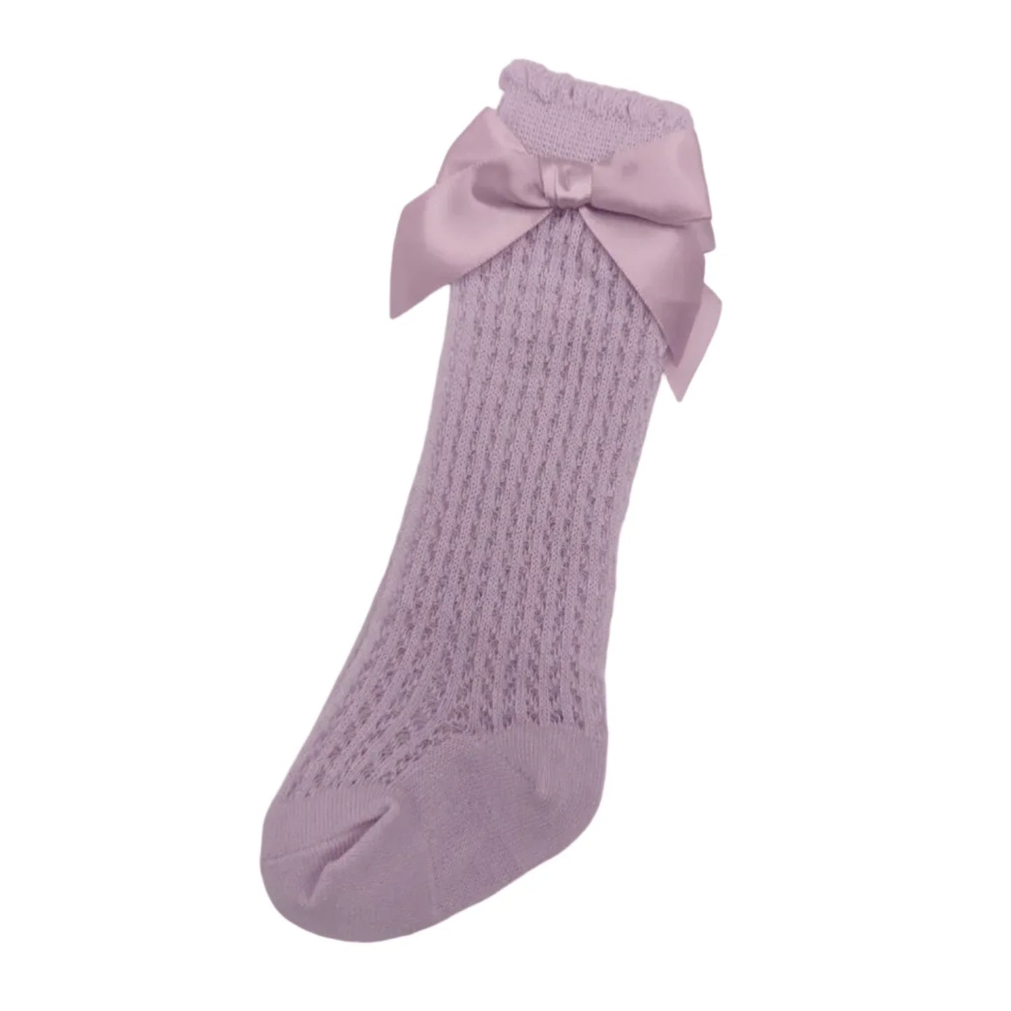 Bright Lilac Knee High Socks With Satin Bow For Toddlers - Image 1