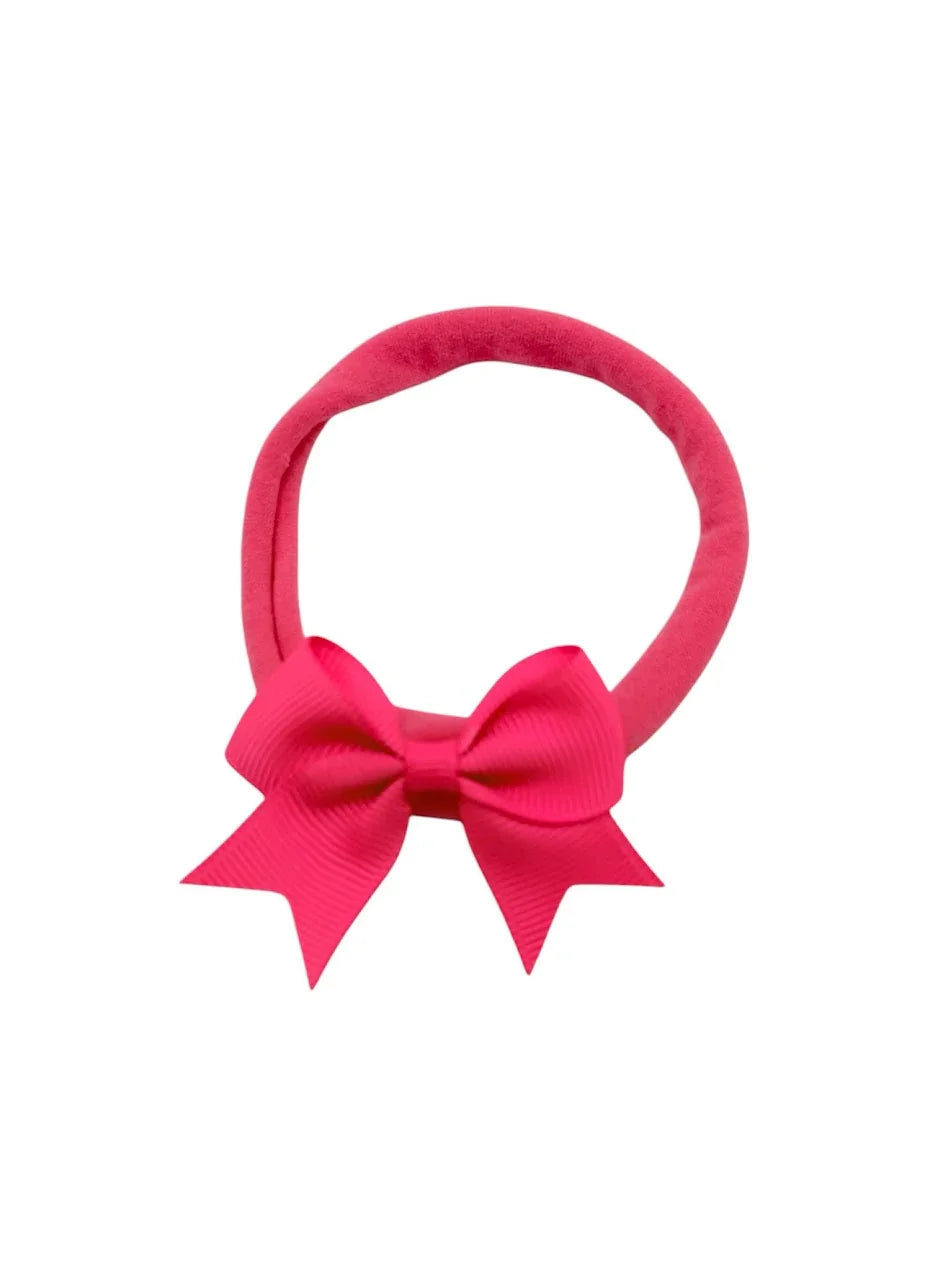 Bright Pink 2 inch Kiss Dainty Bow Headband For Baby Girls - Image 1