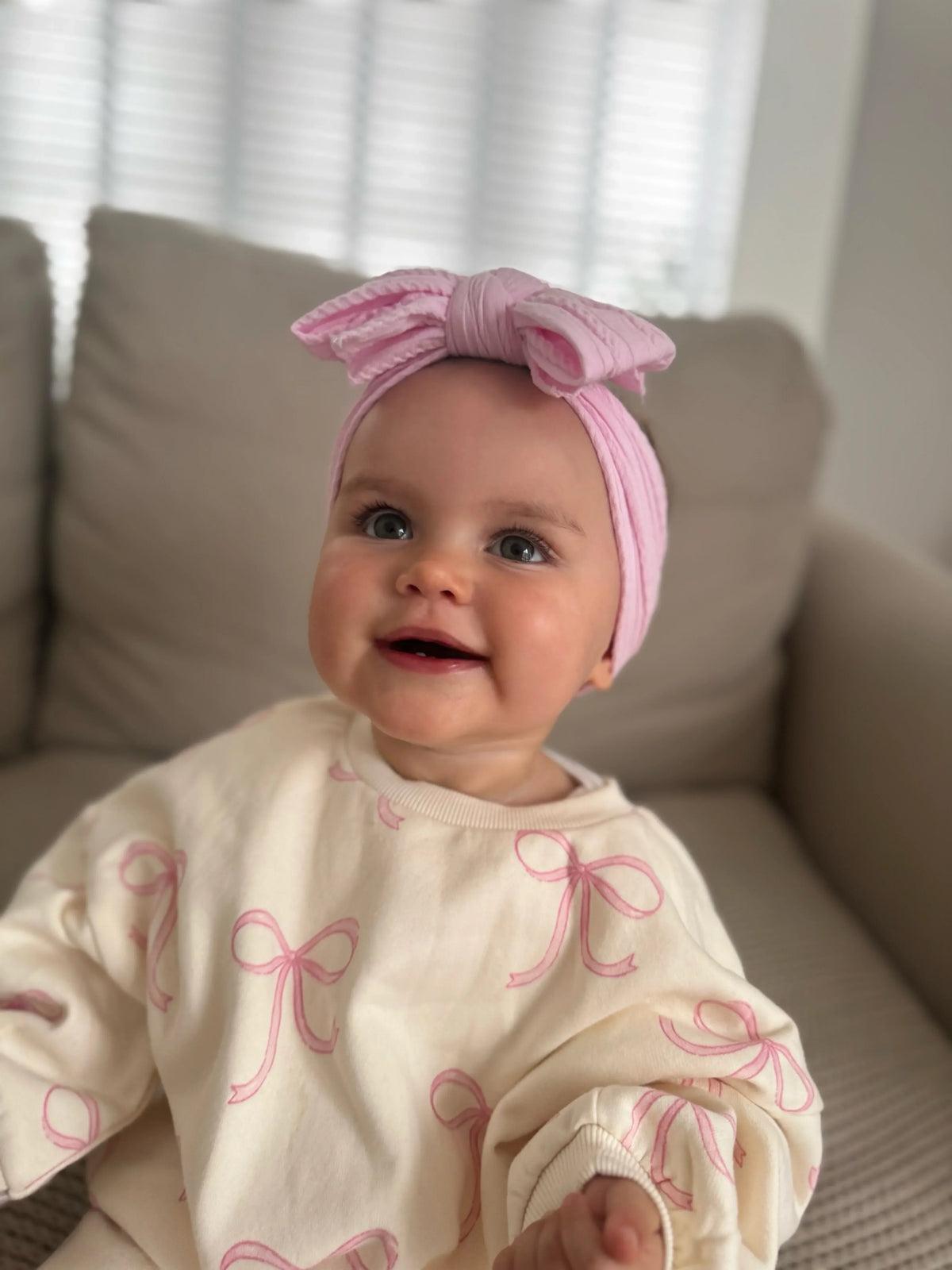 Candyfloss Pink Larger Bow Headband For Newborns to Age 3 - Image 5