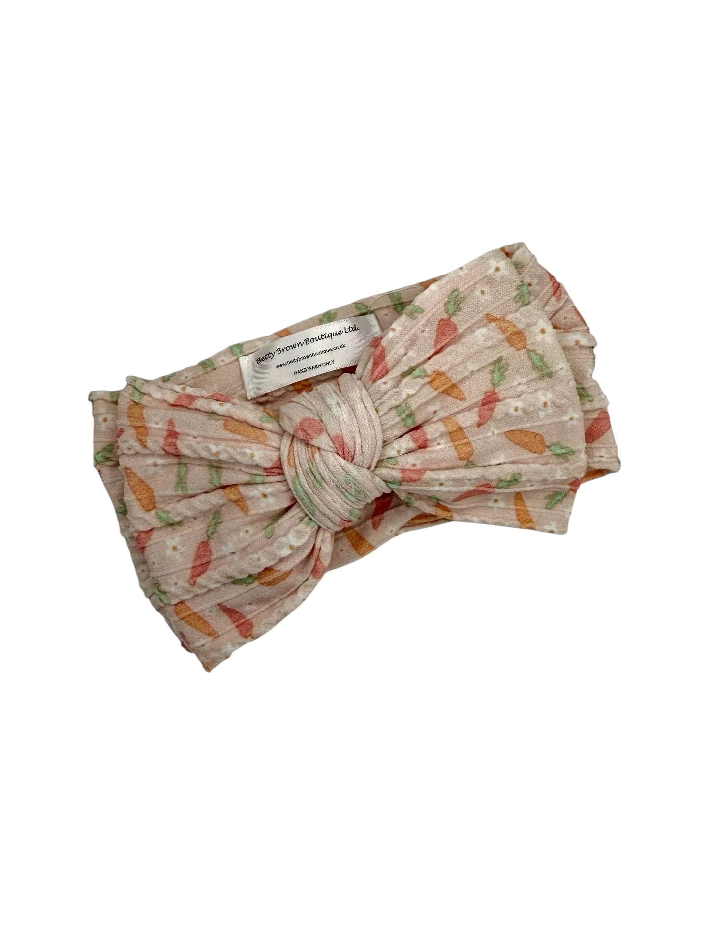 Easter Carrot & Daisy Larger Bow Headband For Baby Girls - Image 1