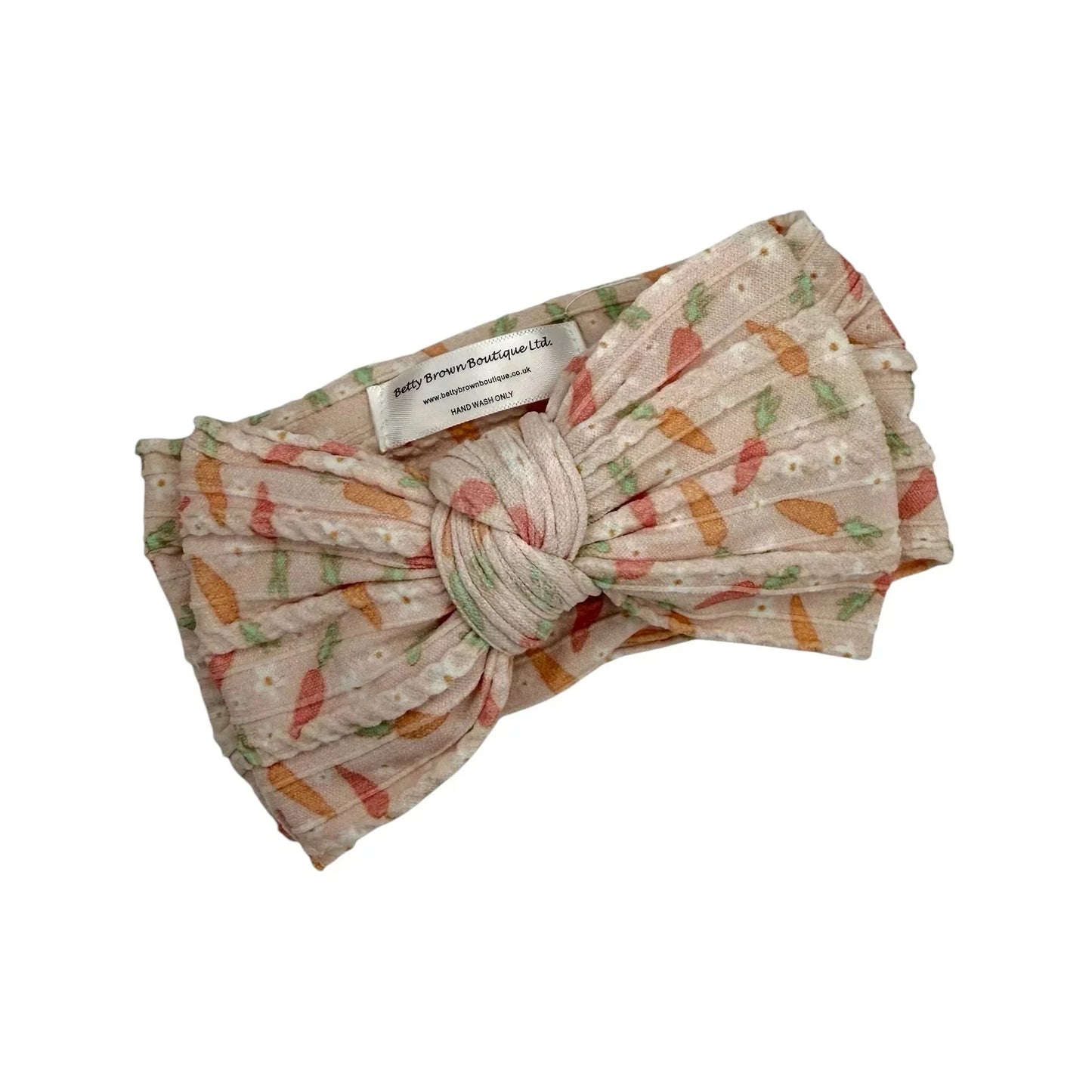 Easter Carrot & Daisy Larger Bow Headband For Baby Girls - Image 1