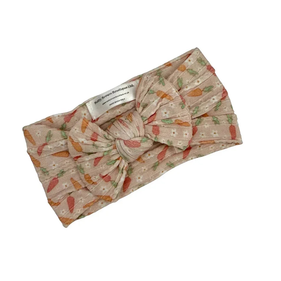 Easter Carrot & Daisy Smaller Bow Headband For Babies - Image 1