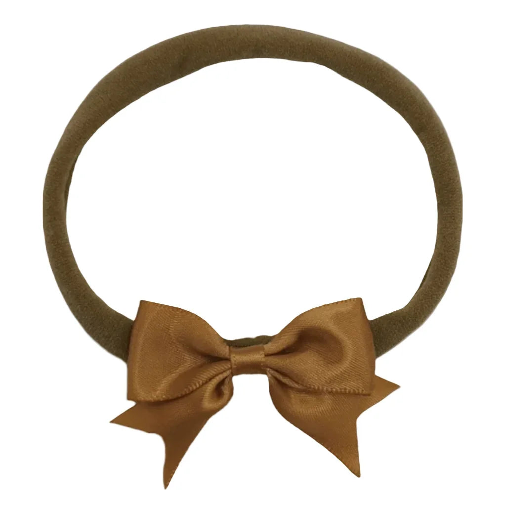 Chocolate Brown 2 Inch Satin Dainty Bow Headband For Babies - Image 1