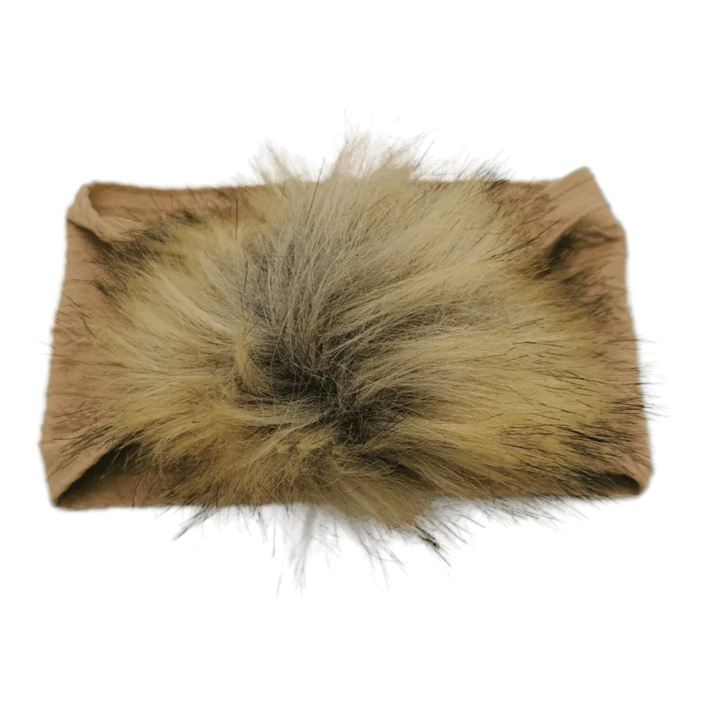 Chocolate Brown Faux Fur Pom Headband For Babies to Toddlers - Image 2