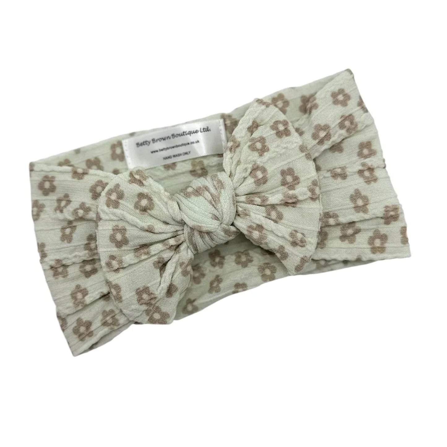 Chocolate Daisy Print Smaller Bow Headband For Baby Girls - Image 1