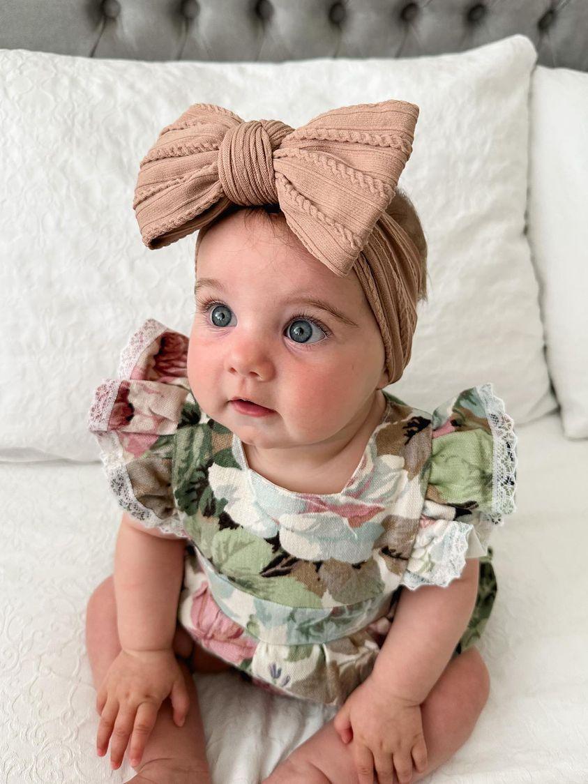 Chocolate Larger Bow Headband Designed For Newborns to Age 3 - Image 4
