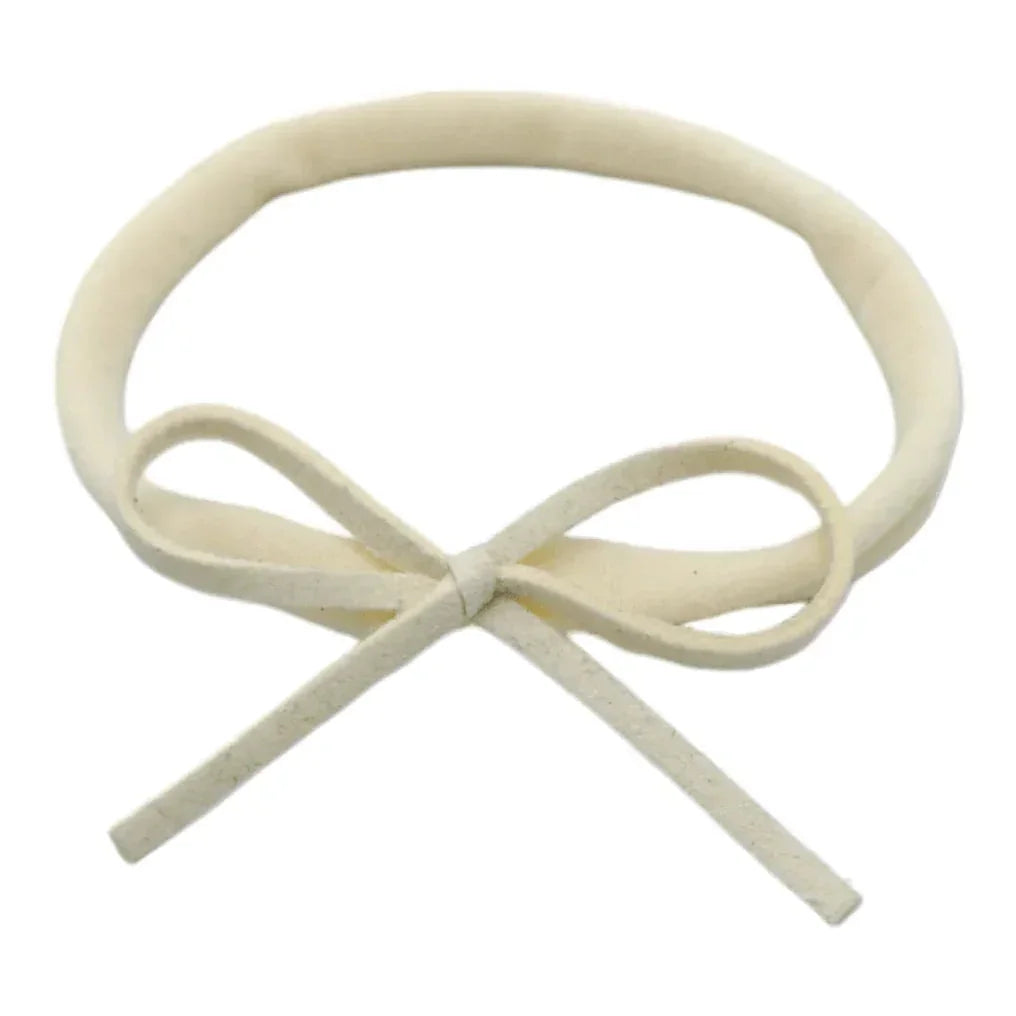 Cream Mini Cord Bow On Headband For Babies From Newborn - Image 1