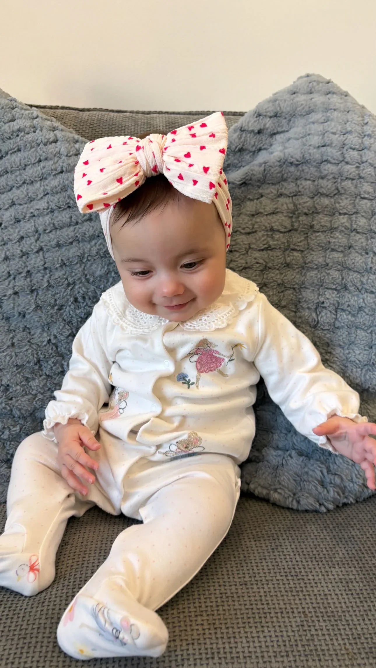 Cream & Red Heart Larger Bow Headband For Girls From Newborn - Image 6