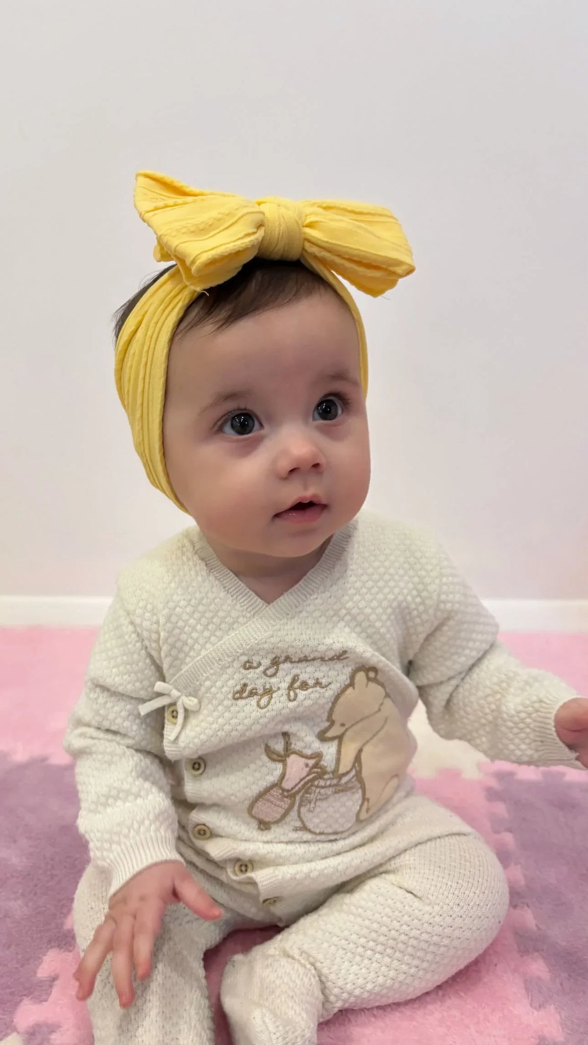 Daffodil Yellow Larger Bow Headband For Newborns to Age 3 - Image 3