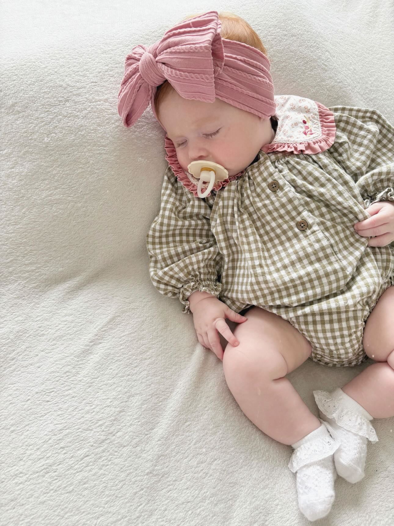 Darker Dusty Pink Larger Bow Headband Designed For Babies - Image 8