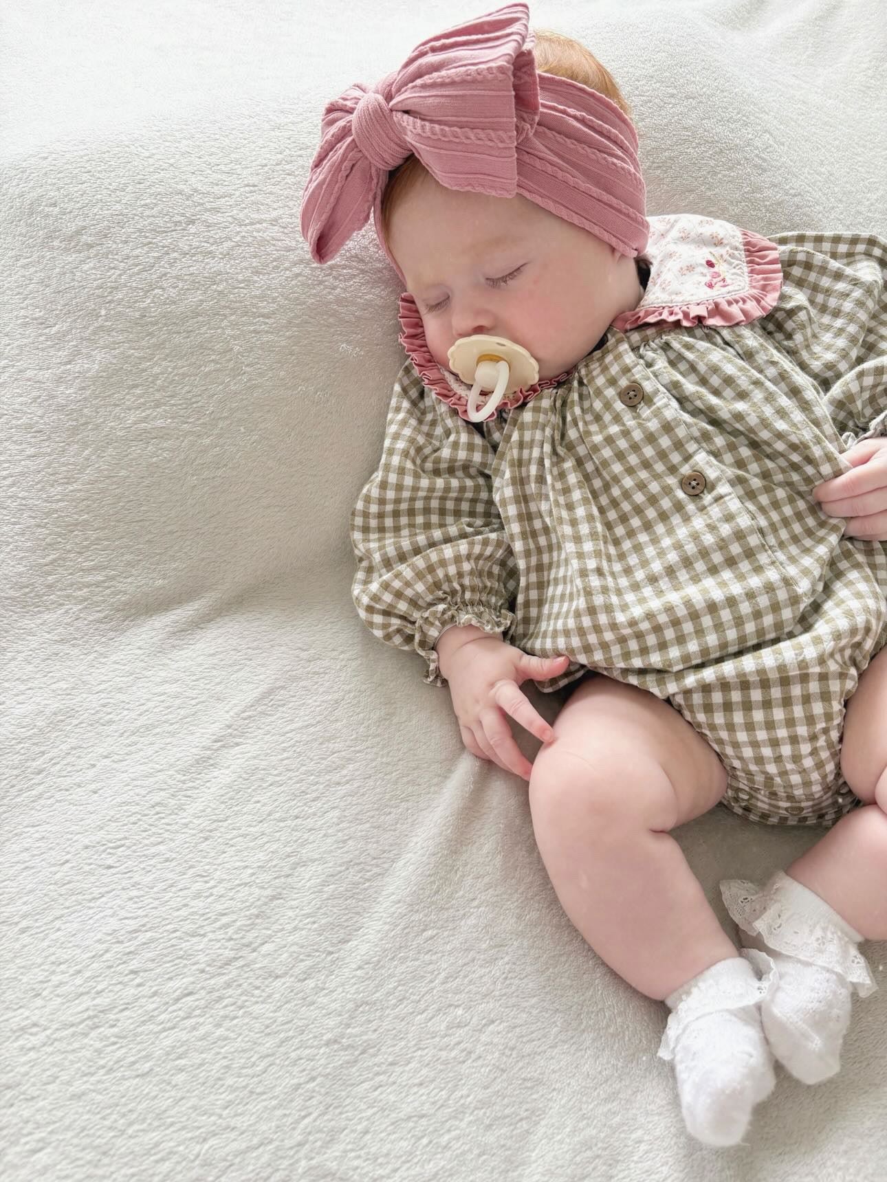 Darker Dusty Pink Larger Bow Headband Designed For Babies - Image 7