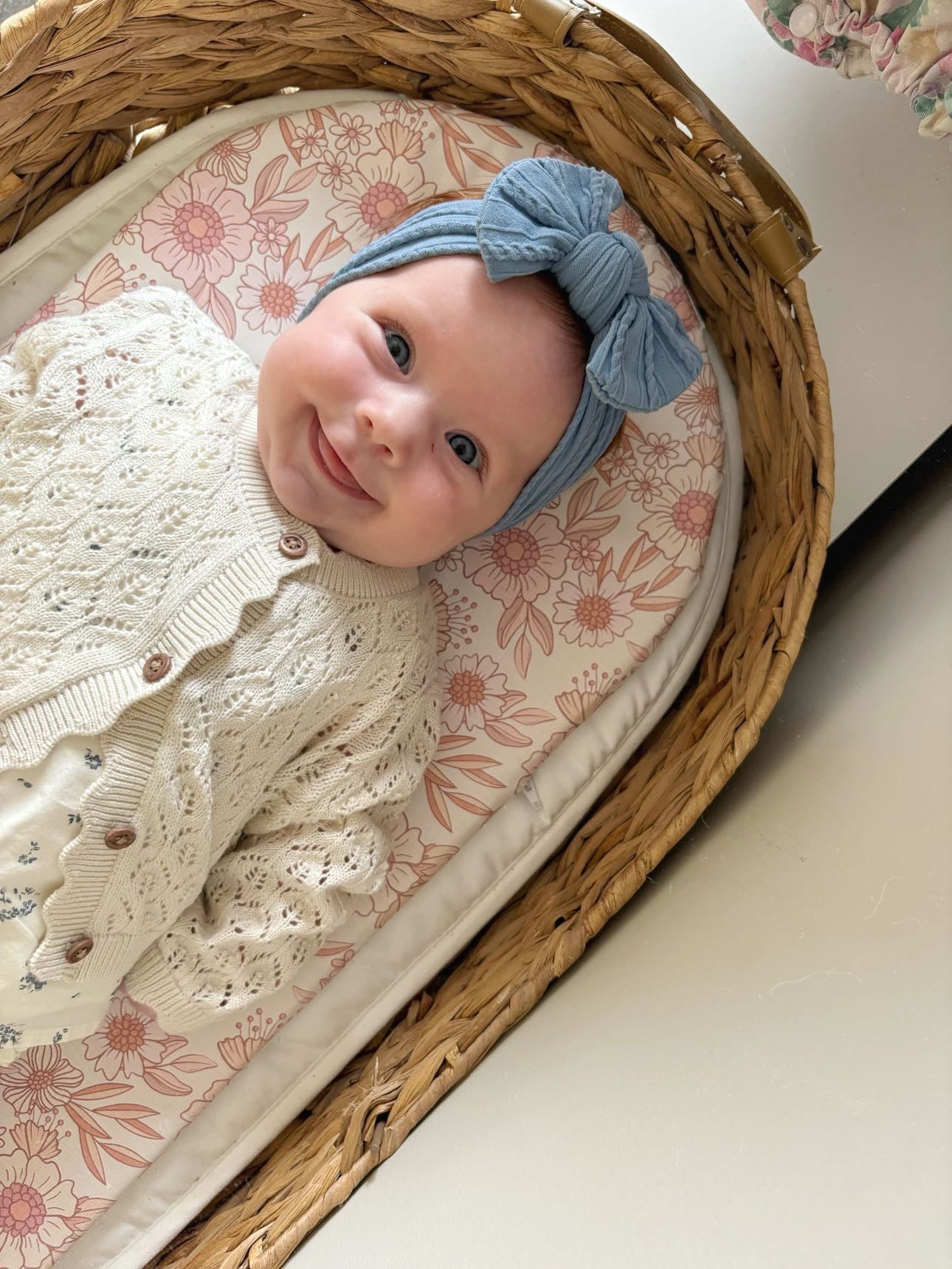 Denim Blue Smaller Bow Headband For Babies to Toddlers - Image 5