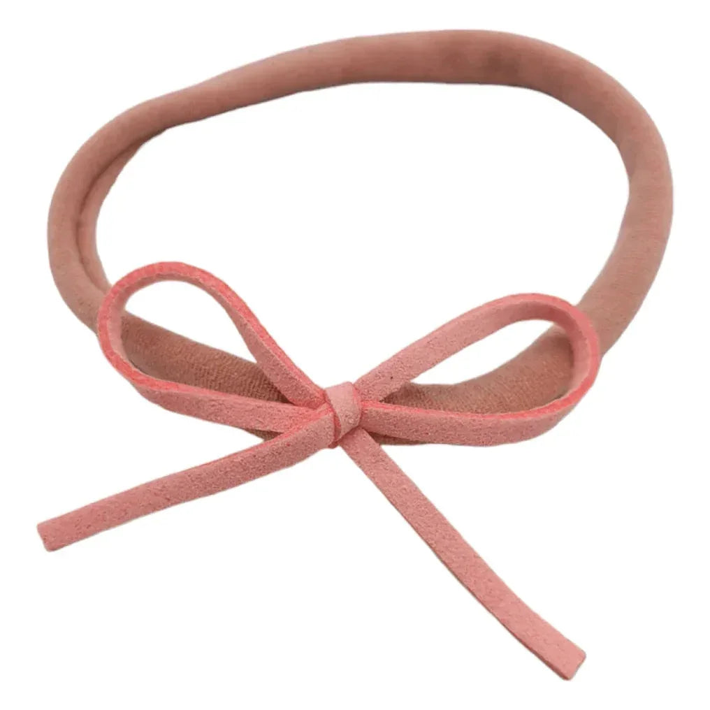 Dusty Pink Cord Bow On Headband For Baby Girls to Toddlers - Image 1