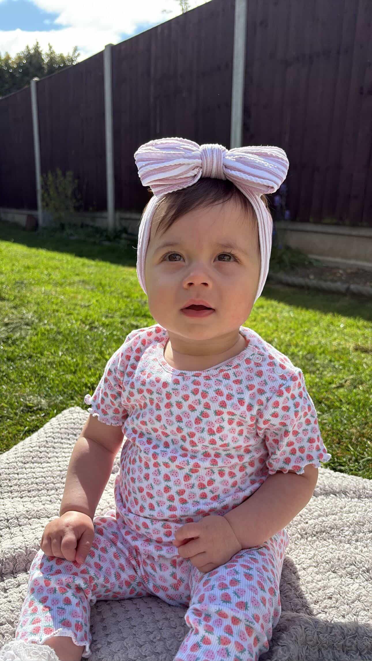 Pink Pinstripe Larger Bow Headband For Babies - Image 5