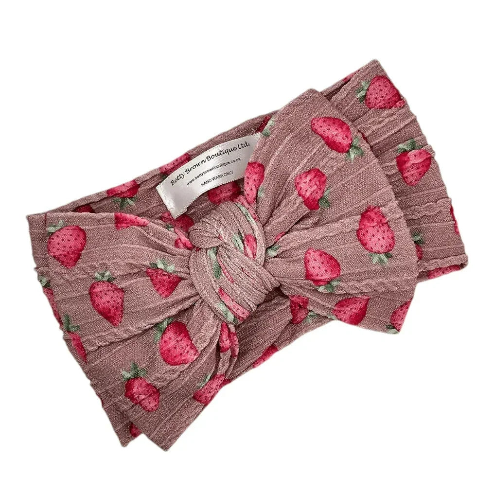 Dusty Pink Strawberry Larger Bow Headband For Baby Girls - Image 1