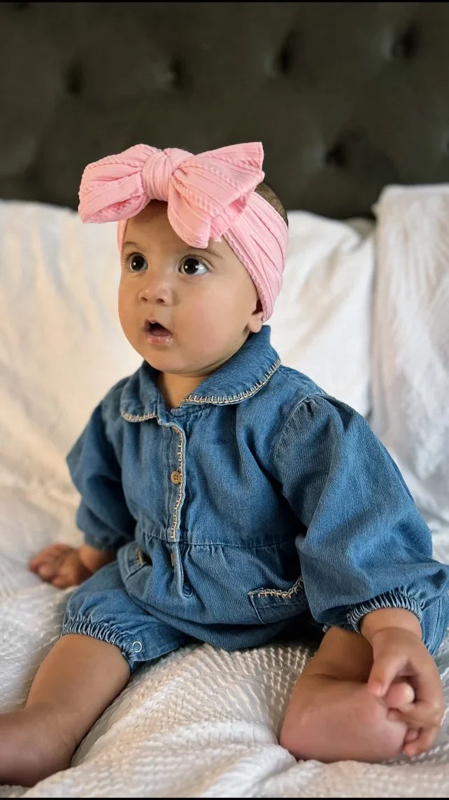 Flamingo Pink Larger Bow Headband Suitable From Newborn - Image 5