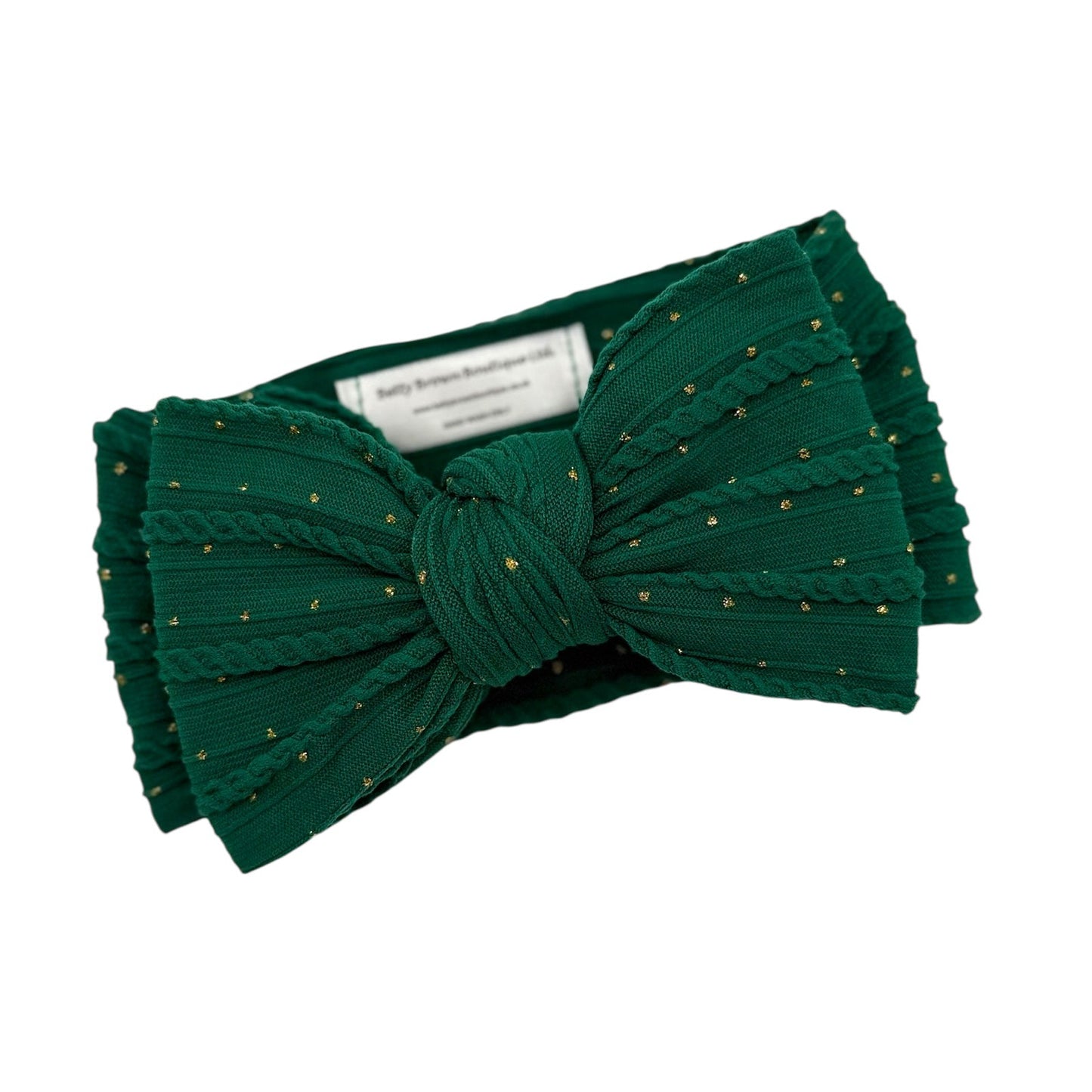 Christmas Bottle Green Gold Spot Larger Bow Headband For Babies - Image 1