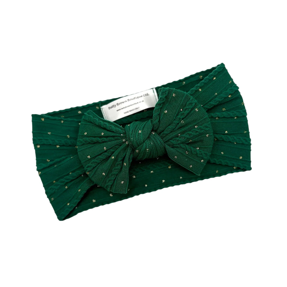 Christmas Bottle Green Gold Spot Smaller Bow Headband For Babies - Image 1