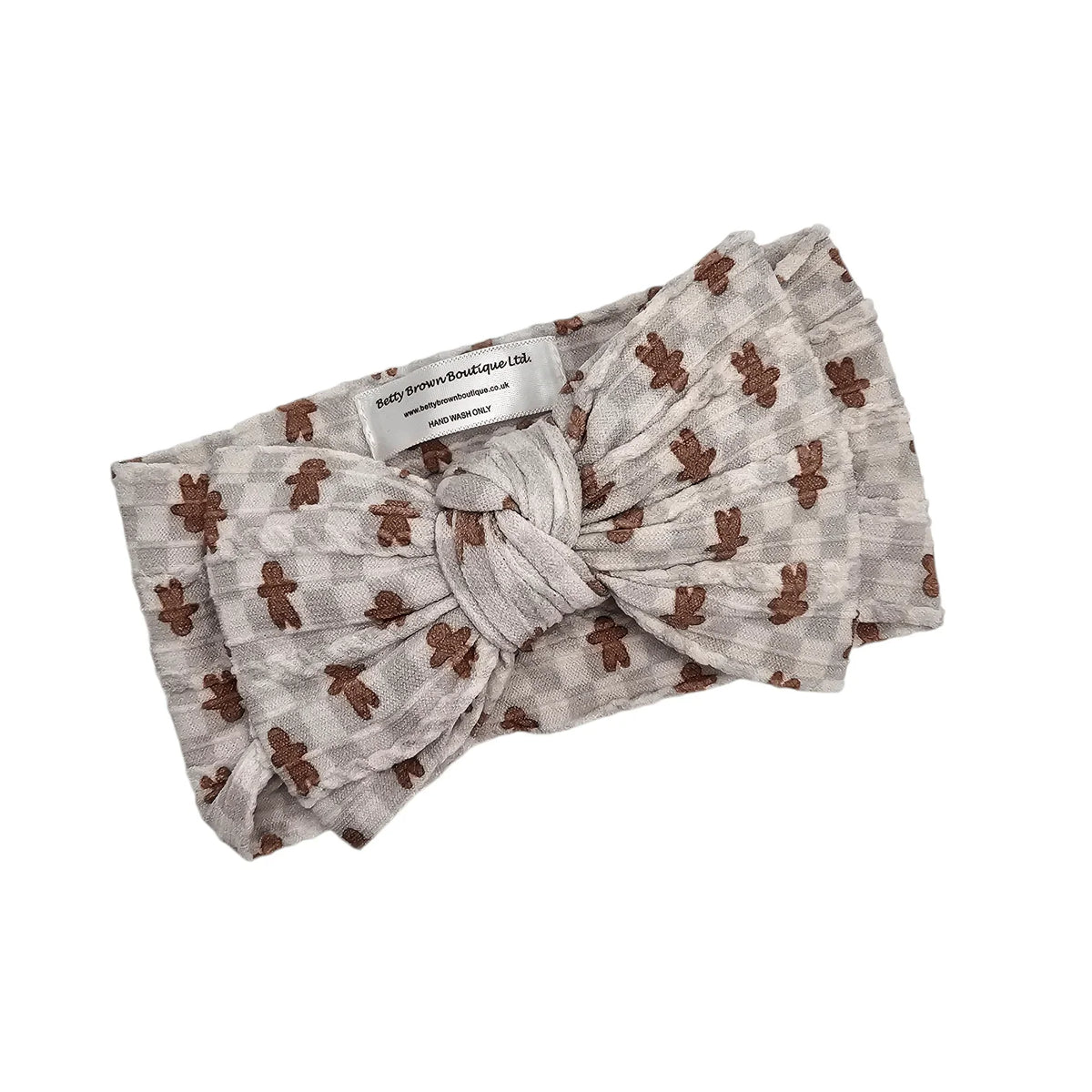 Gingham Gingerbread Man Christmas Larger Bow Headband - Image 1