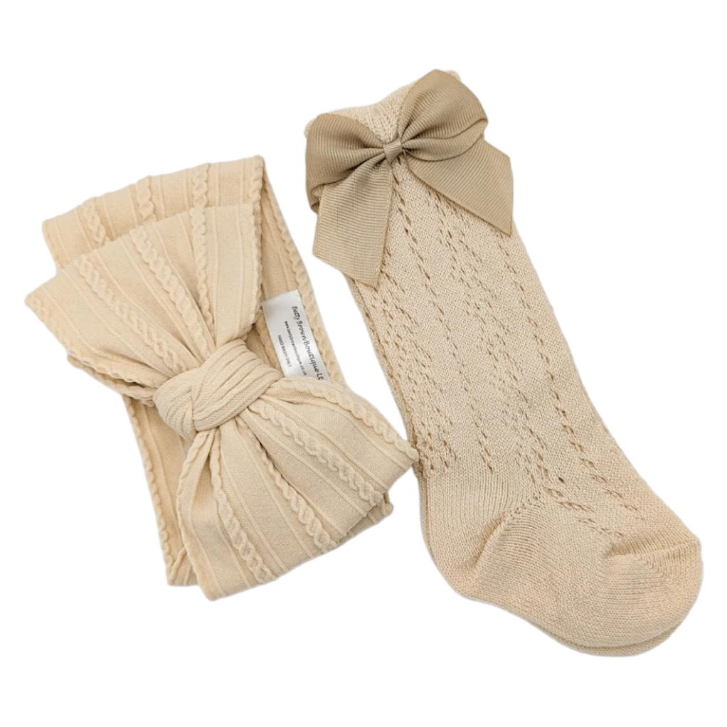 Latte Larger Headband & Socks Set For 6-24 Months Old - Image 1