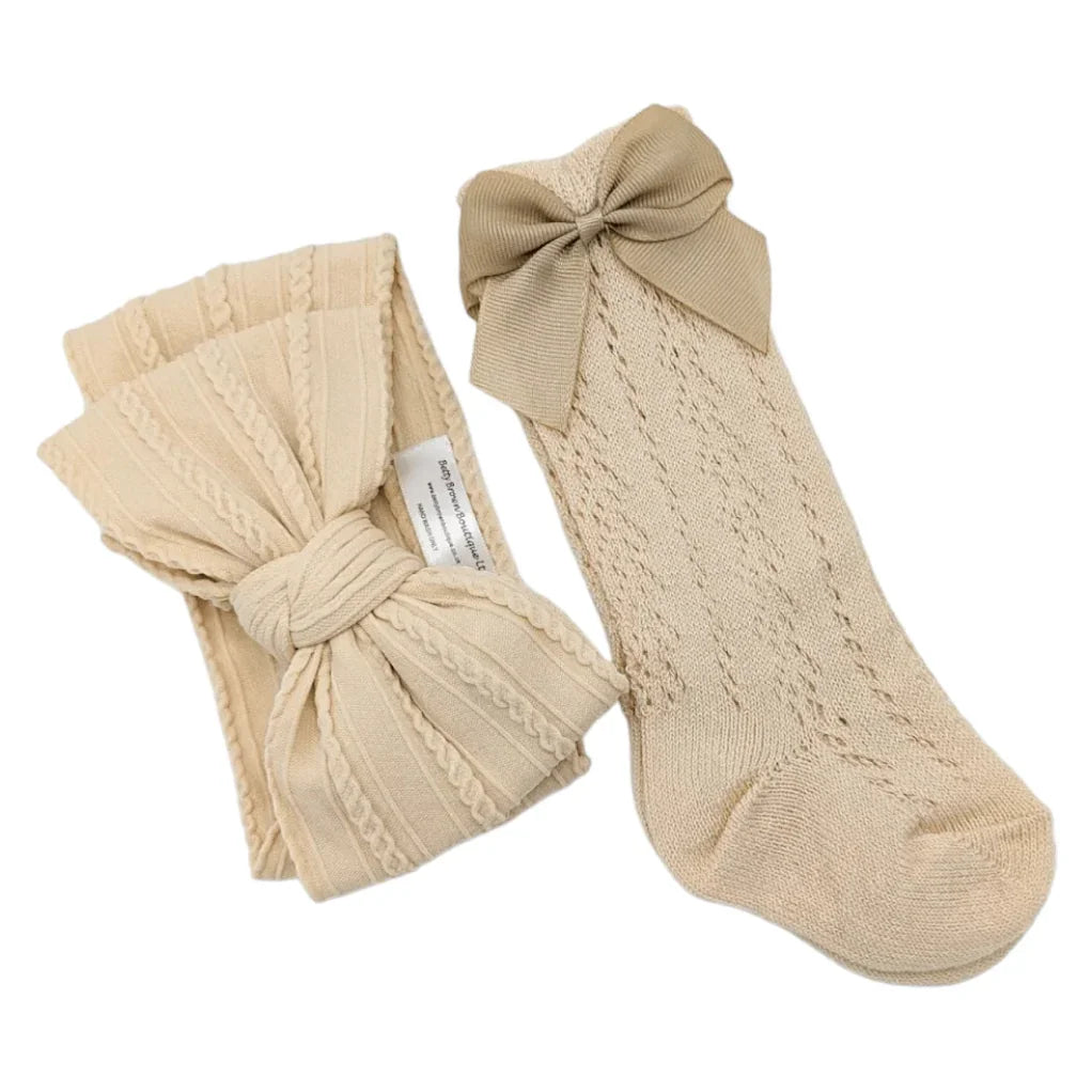 Latte Larger Headband & Socks Set For 6-24 Months Old - Image 1