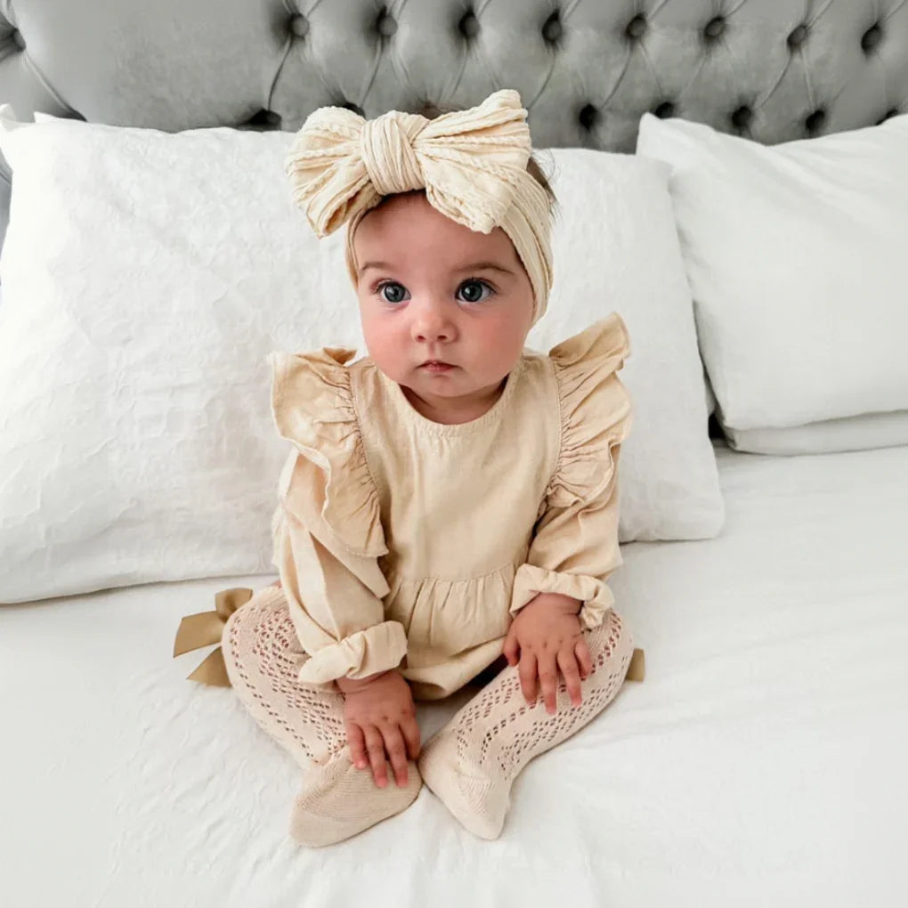 Latte Knee High Baby Socks With Bow For 6-24 Months Old - Image 2