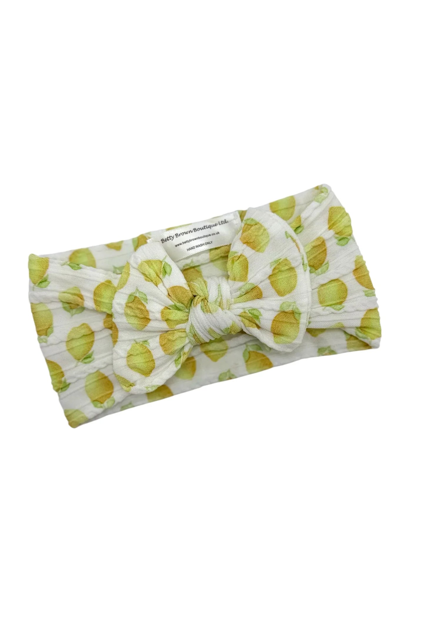 Lemon Print Smaller Bow Headband For Newborns to Age 3 - Image 1