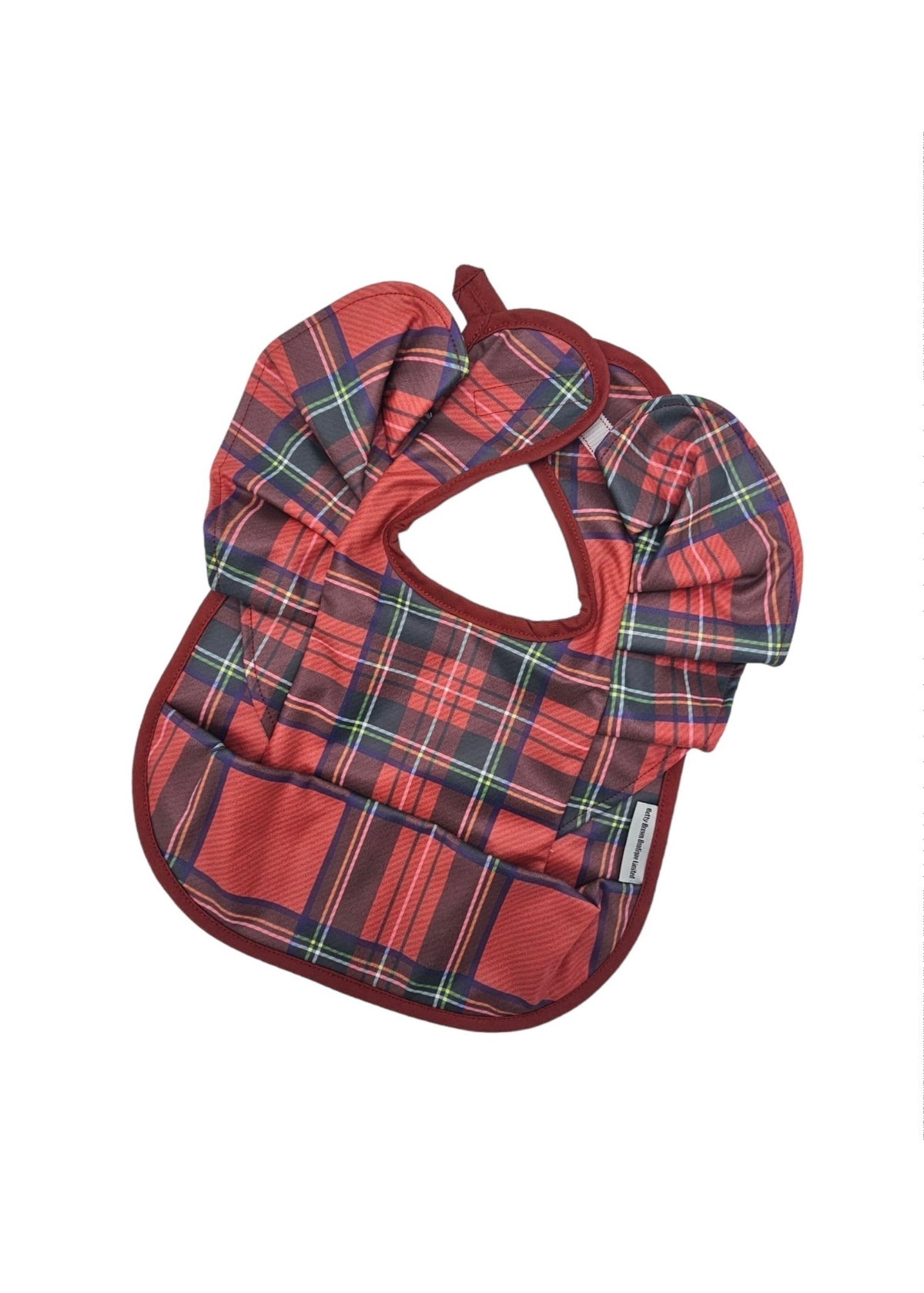 Red Tartan Pattern Frill Detailed Waterproof Weaning Bib - Christmas Collection