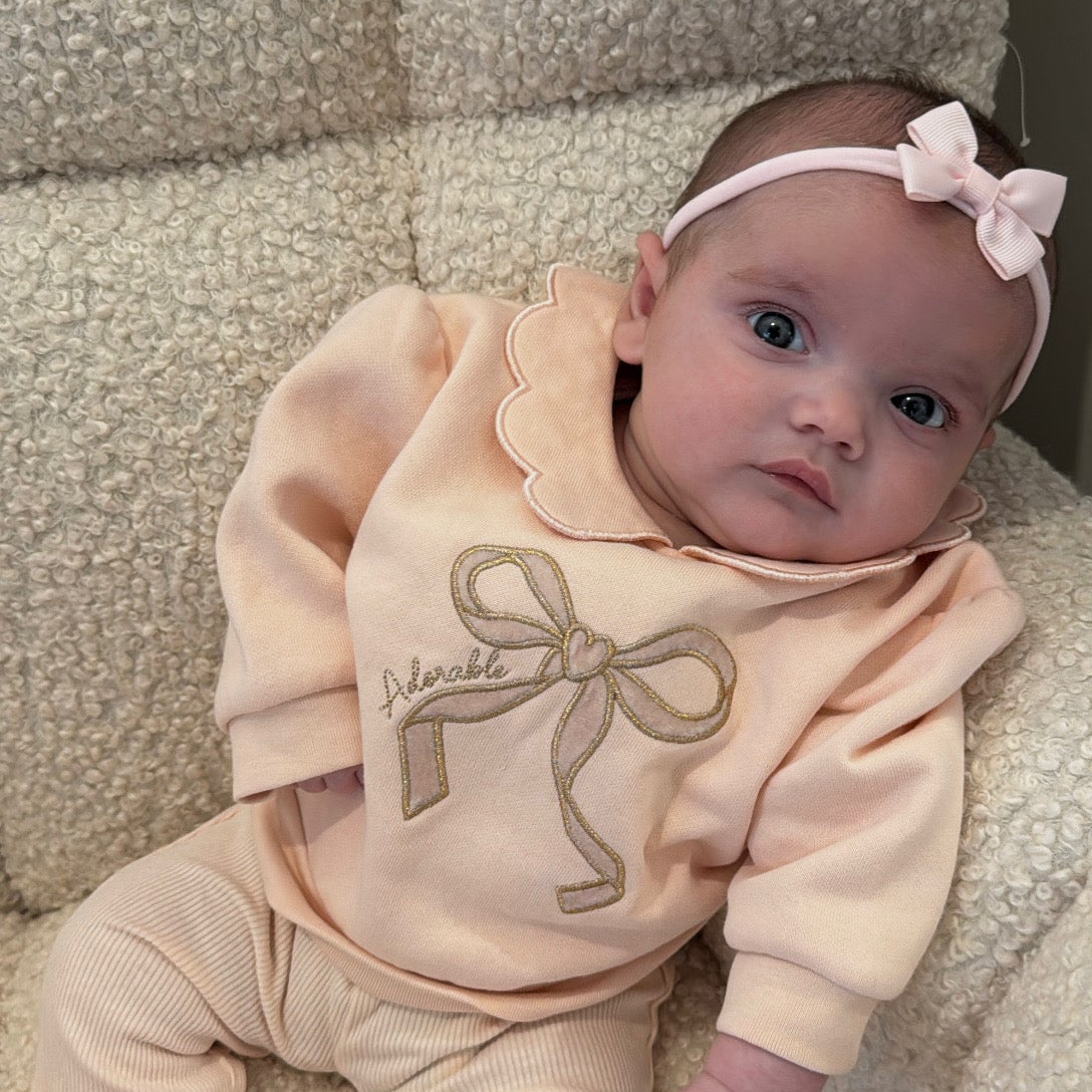 Light Pink 2 inch Double Bow Headband For Newborns to Age 3 - Image 6