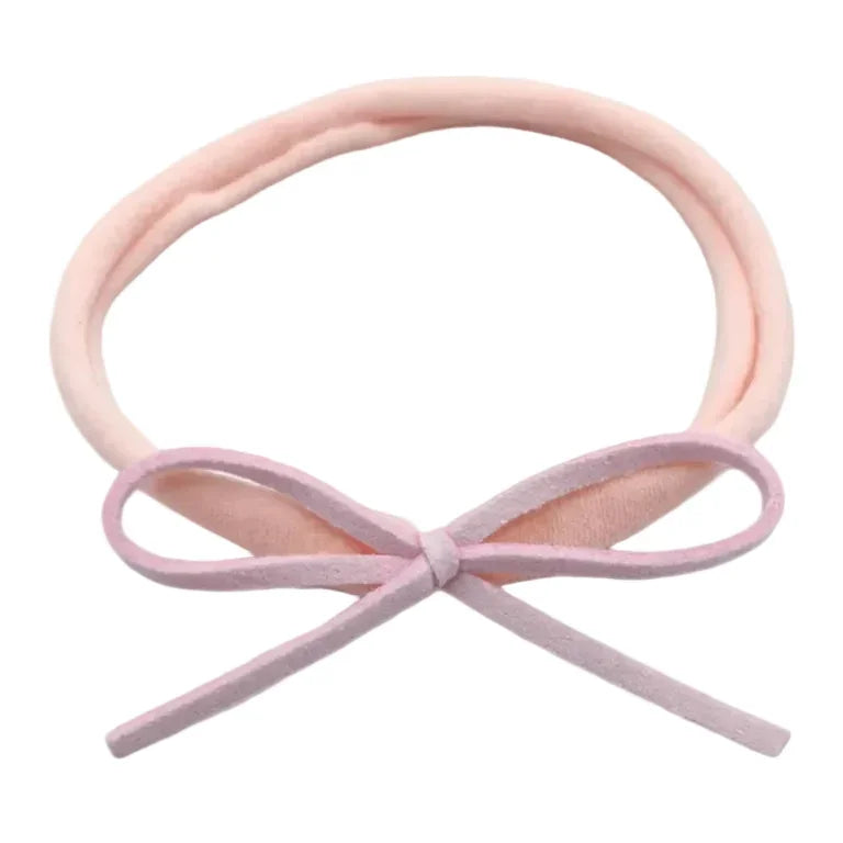 Light Pink Mini Cord Bow on Headband For Girls From Newborn - Image 1