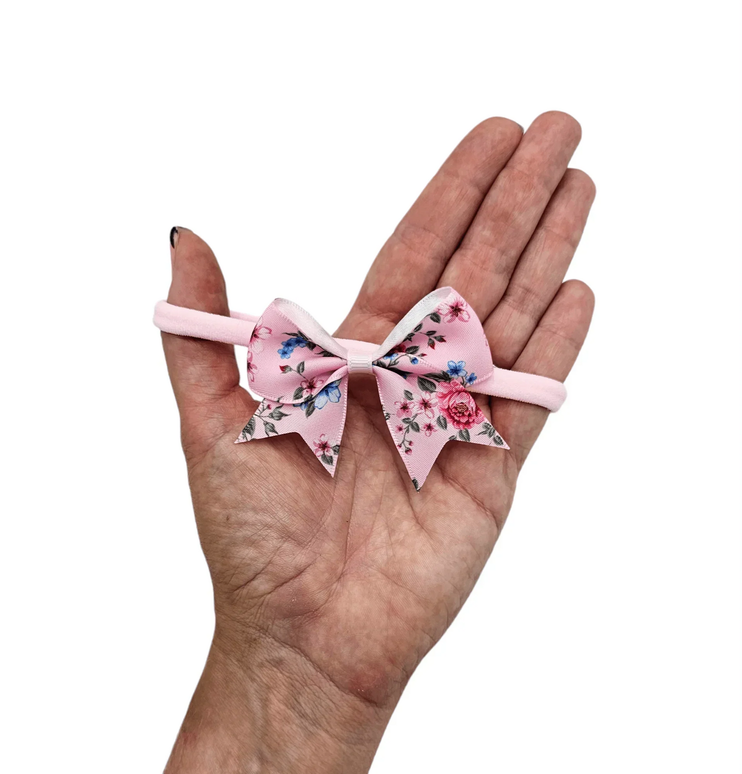 2.5 Inch Light Pink Floral Bow Headband For Newborns to Age 3 - Image 2