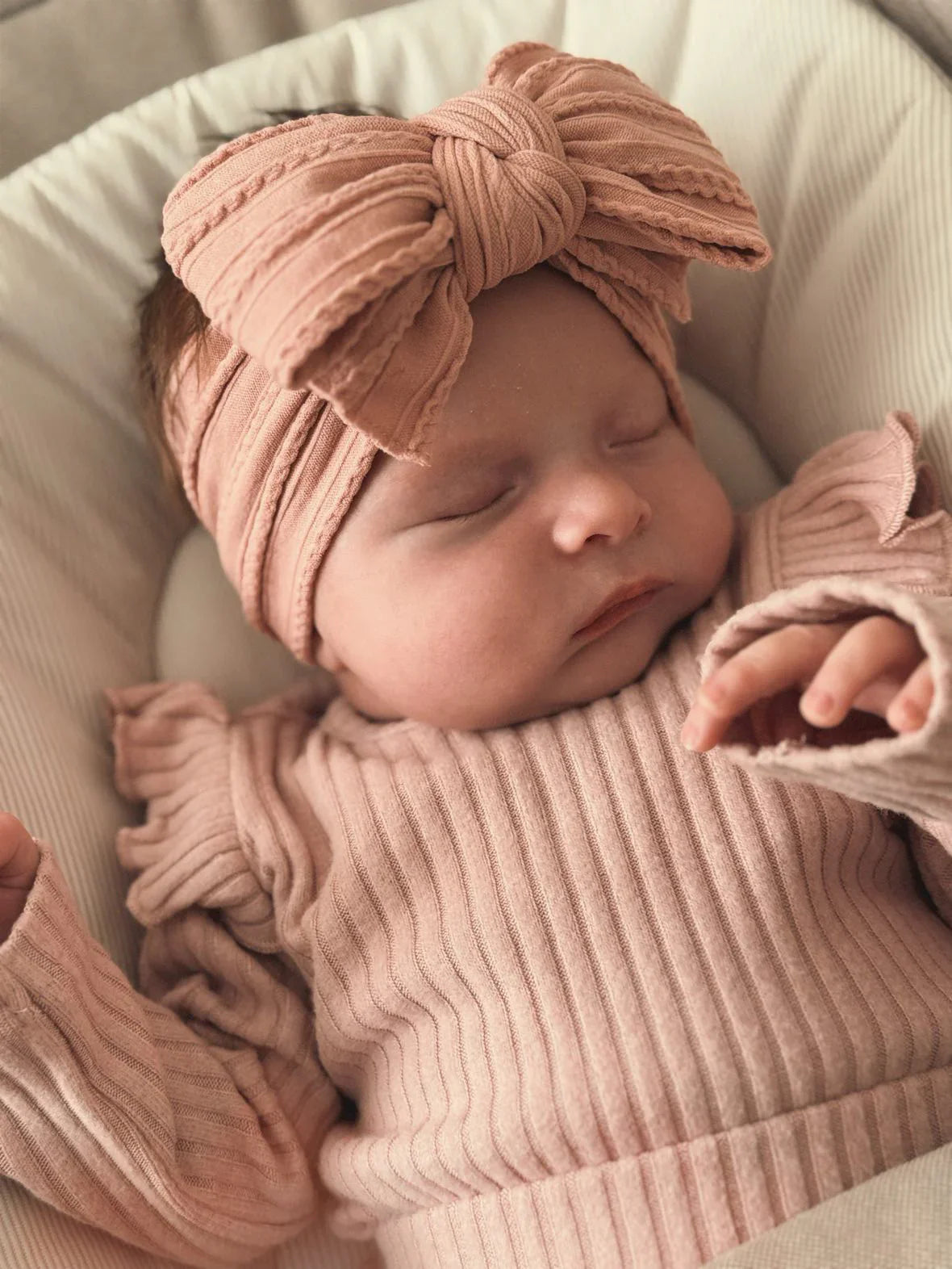 Lighter Dusty Pink Larger Bow Headband For Baby Girls - Image 2