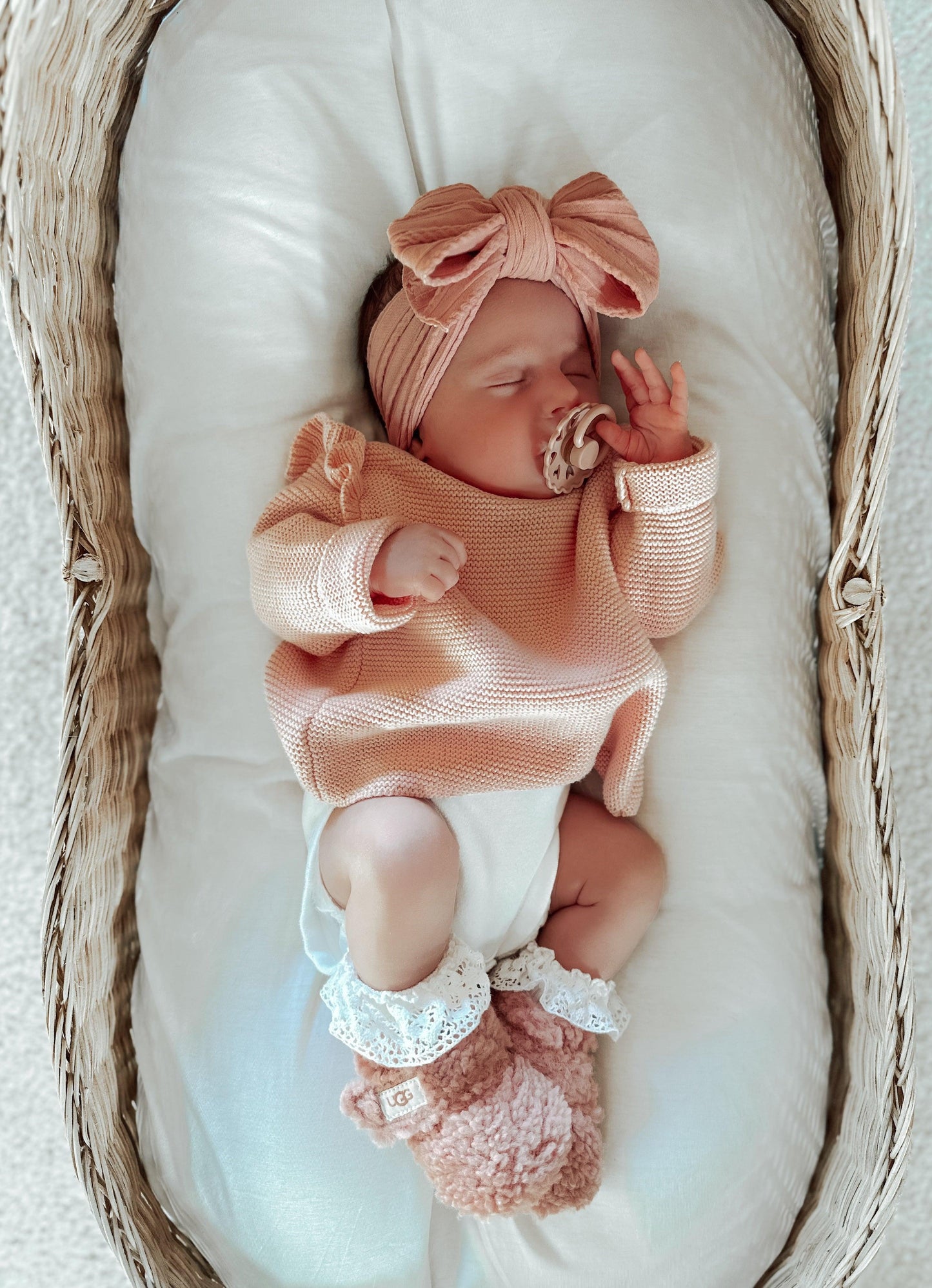Lighter Dusty Pink Larger Bow Headband For Baby Girls - Image 4