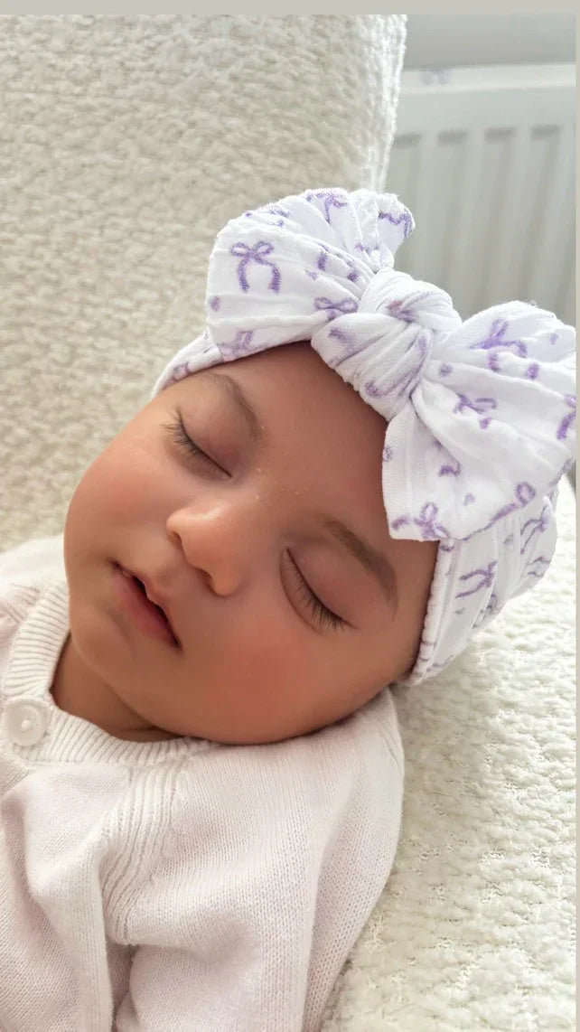 Lilac Bow Print Smaller Bow Headband From Newborn to Age 3 - Image 5