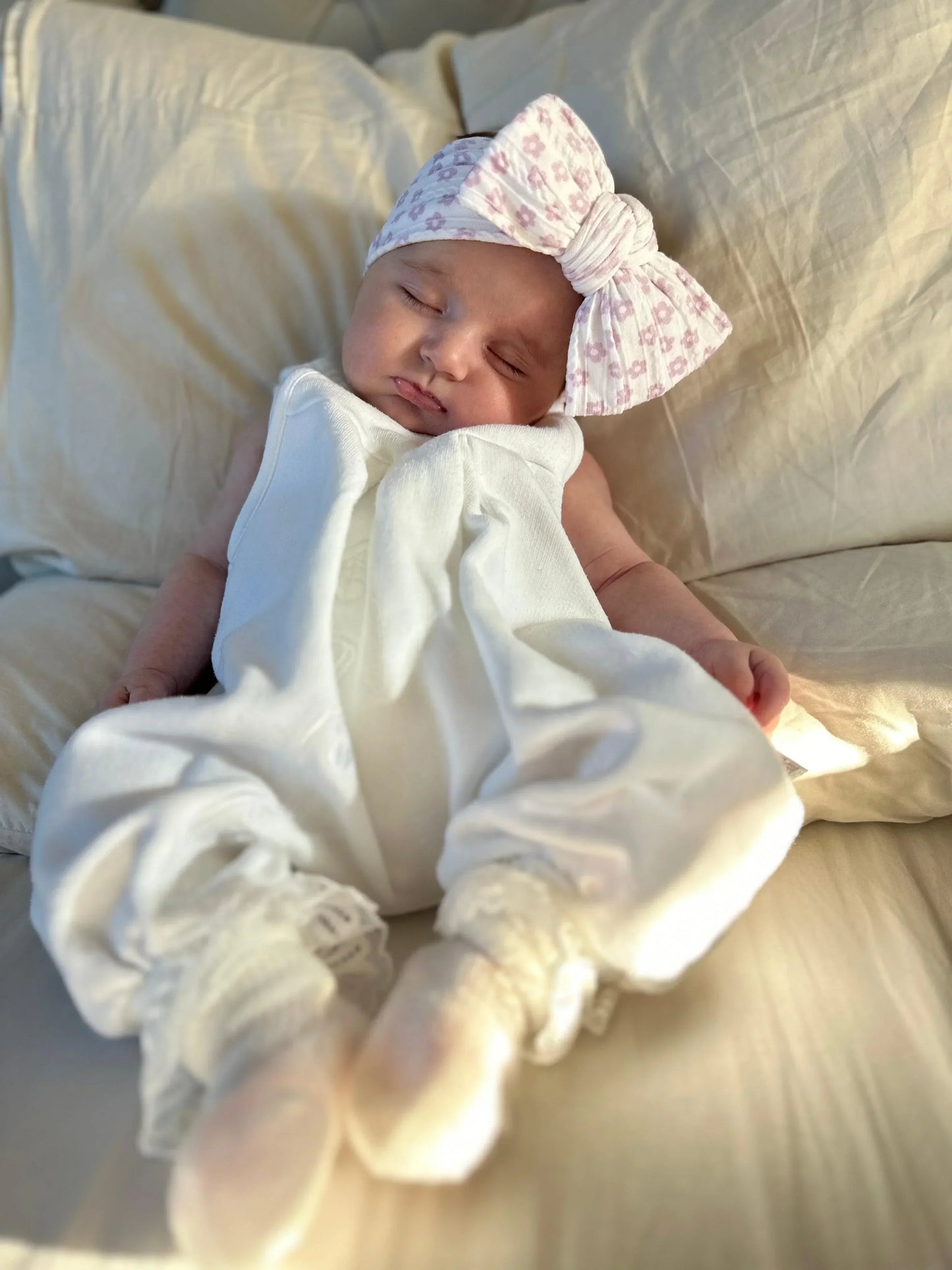 Lilac Daisy Print Larger Bow Headband For Girls From Newborn - Image 3