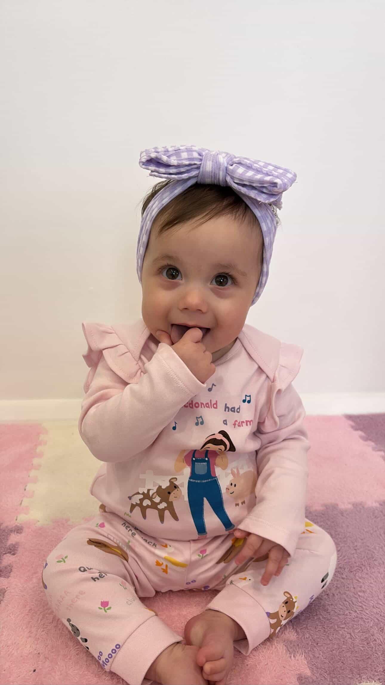 Lilac Gingham Larger Bow Headband For Girls From Newborn - Image 6