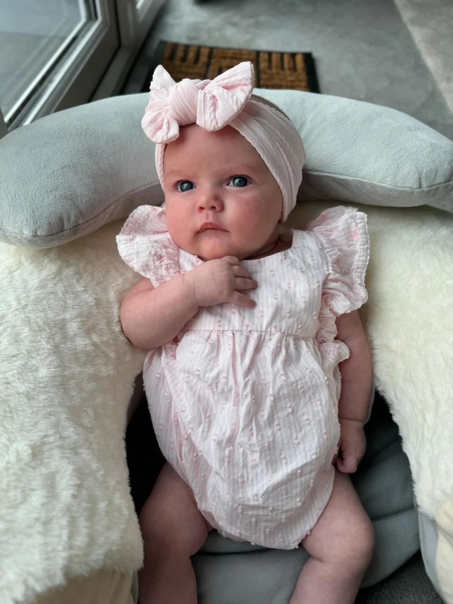Marshmallow Pink Smaller Bow Headband For Newborns to Age 3 - Image 1