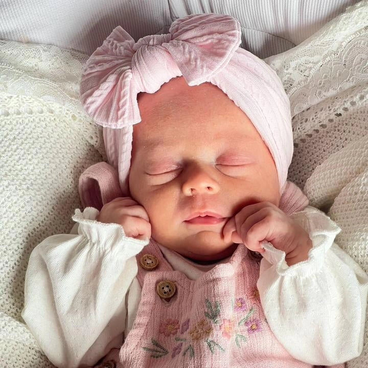 Marshmallow Pink Smaller Bow Headband For Newborns to Age 3 - Image 2