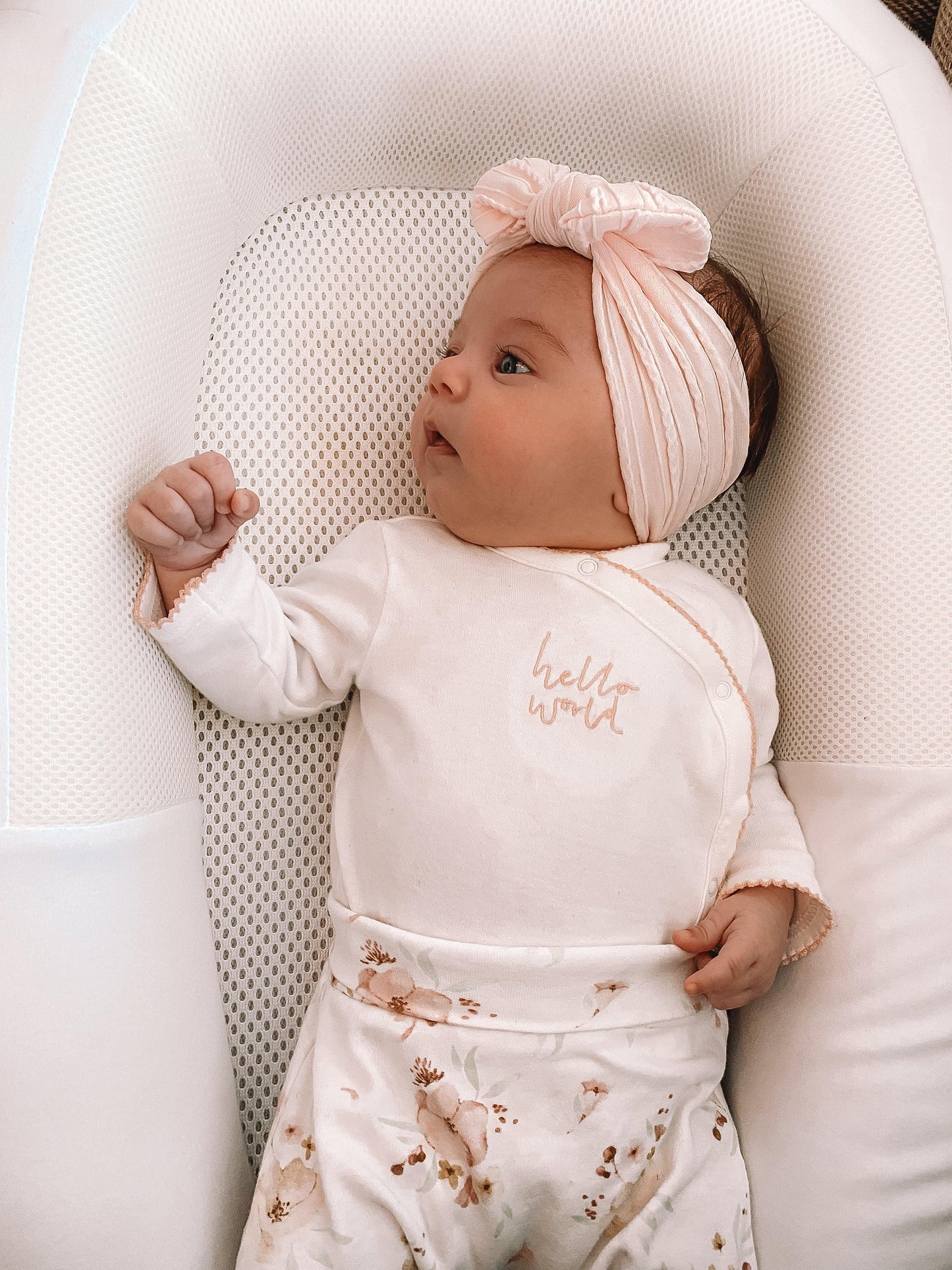 Marshmallow Pink Smaller Bow Headband For Newborns to Age 3 - Image 6