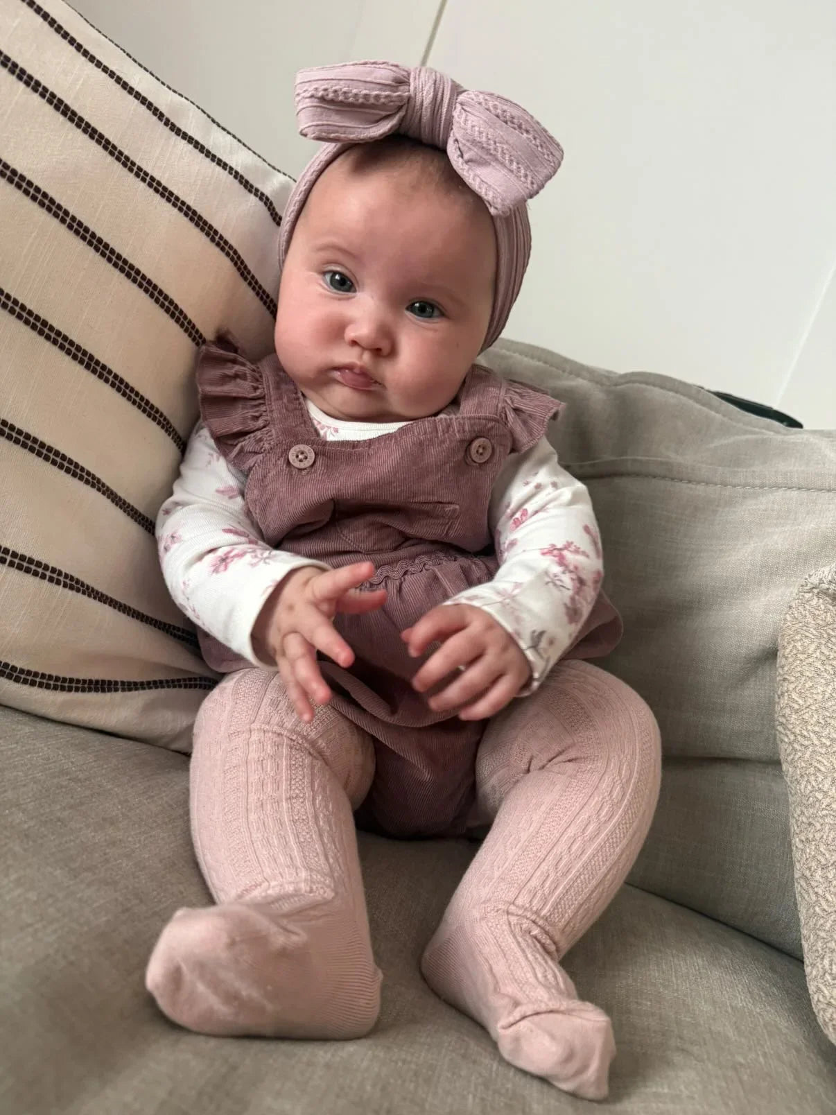 Mauve Larger Bow Headband Designed For Babies From Newborn - Image 1