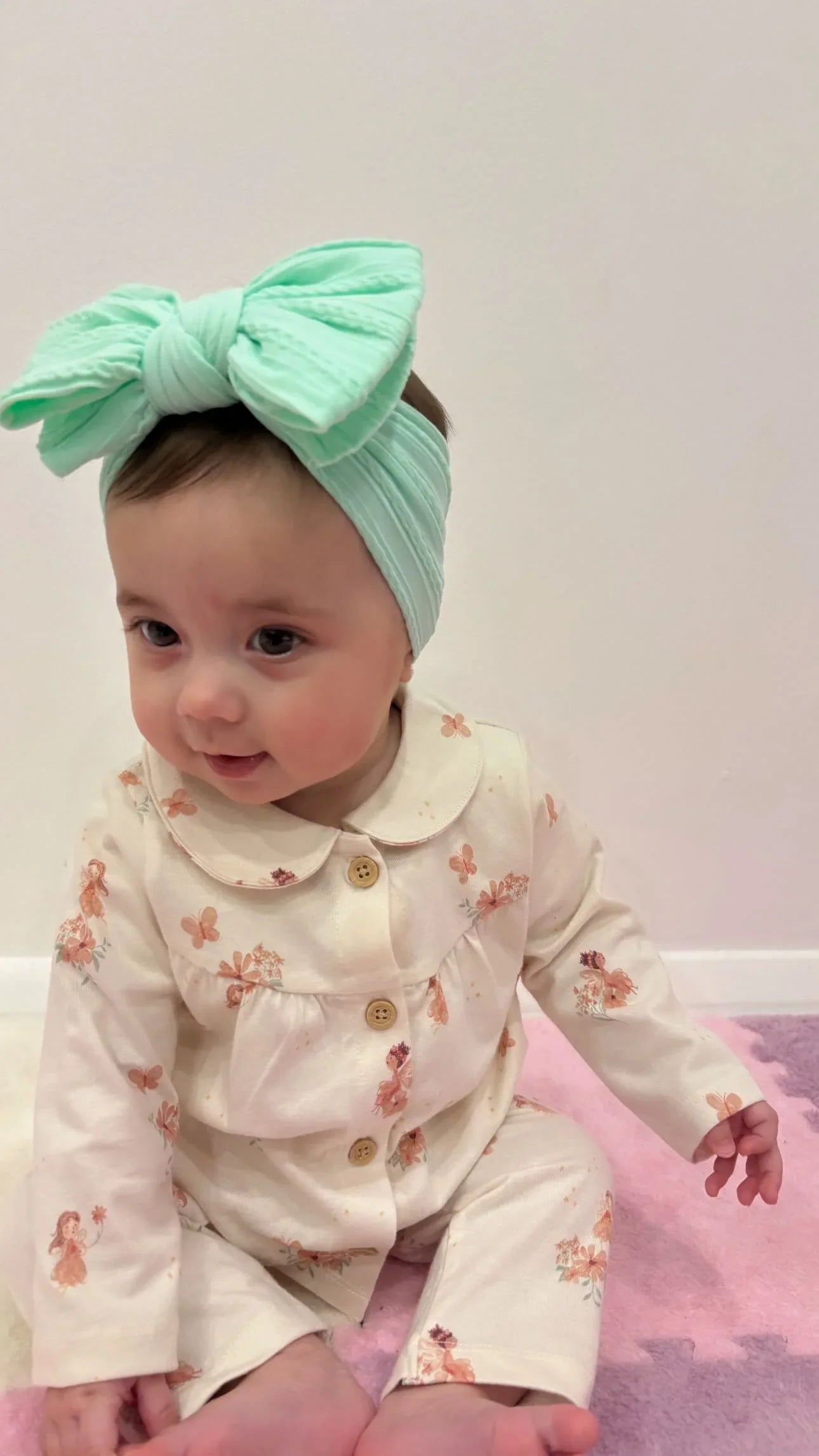 Mint Green Larger Bow Headband For Newborn Babies to Age 3 - Image 3