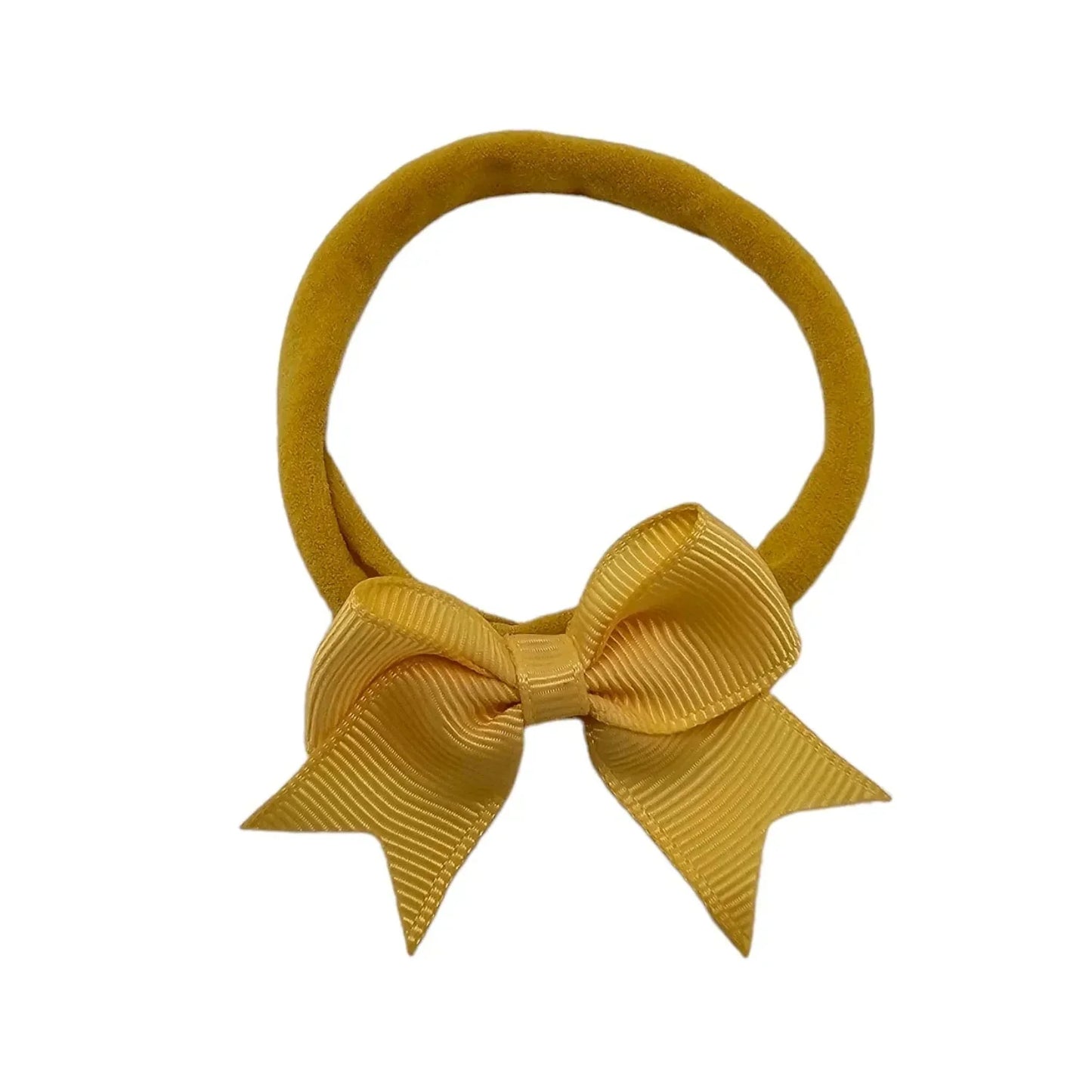 Mustard 2 inch Kiss Dainty Bow On Headband For Babies - Image 1