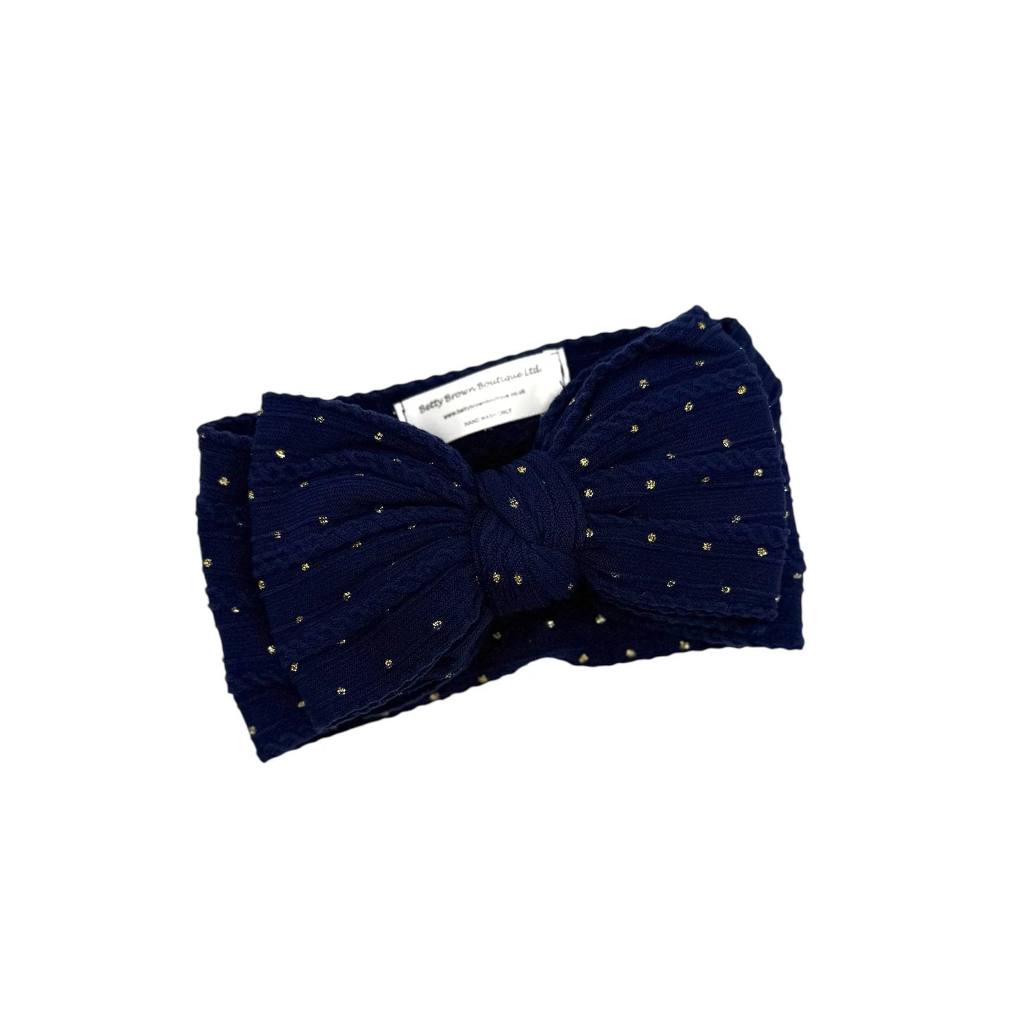 Navy Blue Gold Spot Larger Bow Headband For Baby Girls - Image 1